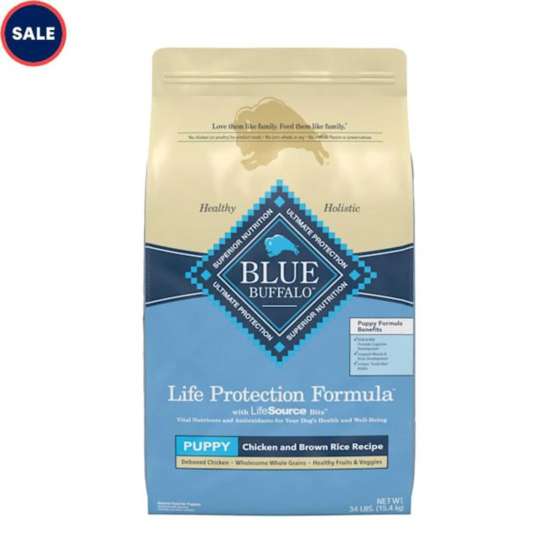 Blue Buffalo Life Protection Formula Natural Puppy Chicken and Brown Rice Dry Dog Food, 34 lbs.