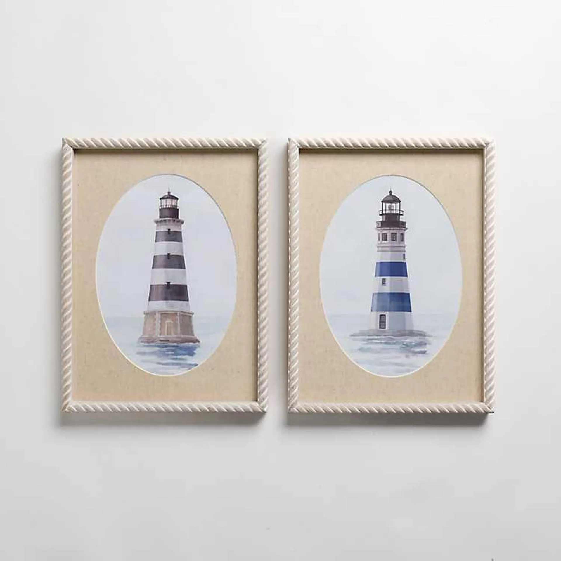 Striped Lighthouse Framed Art Prints, Set of 2