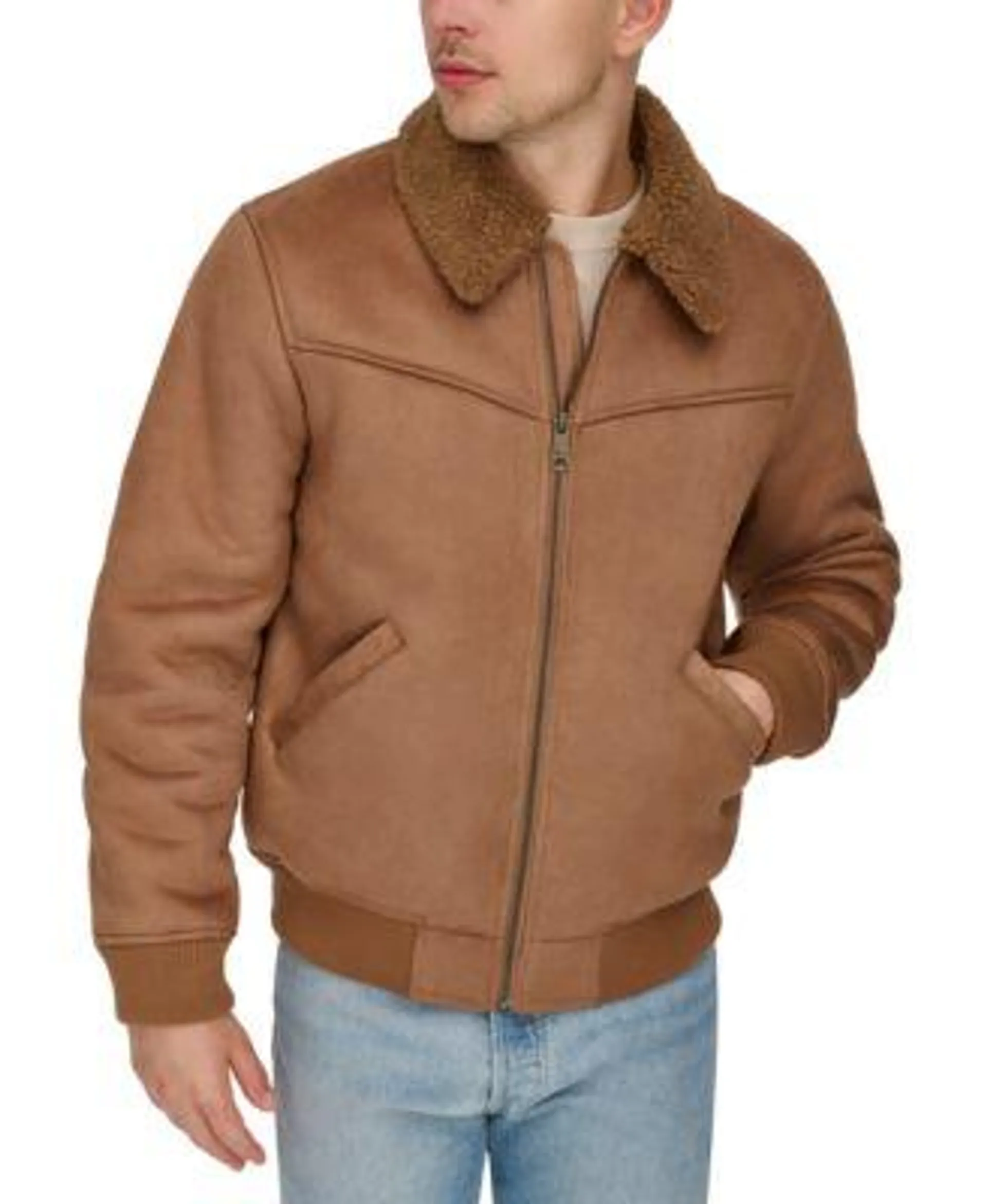 Men's Faux-Shearling Full-Zip Bomber Jacket