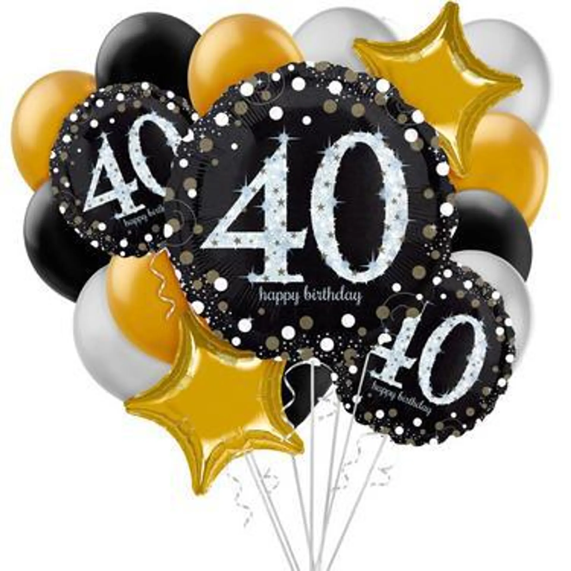 Deluxe 40th Birthday Foil & Latex Balloon Bouquet, 17pc - Sparkling Celebration