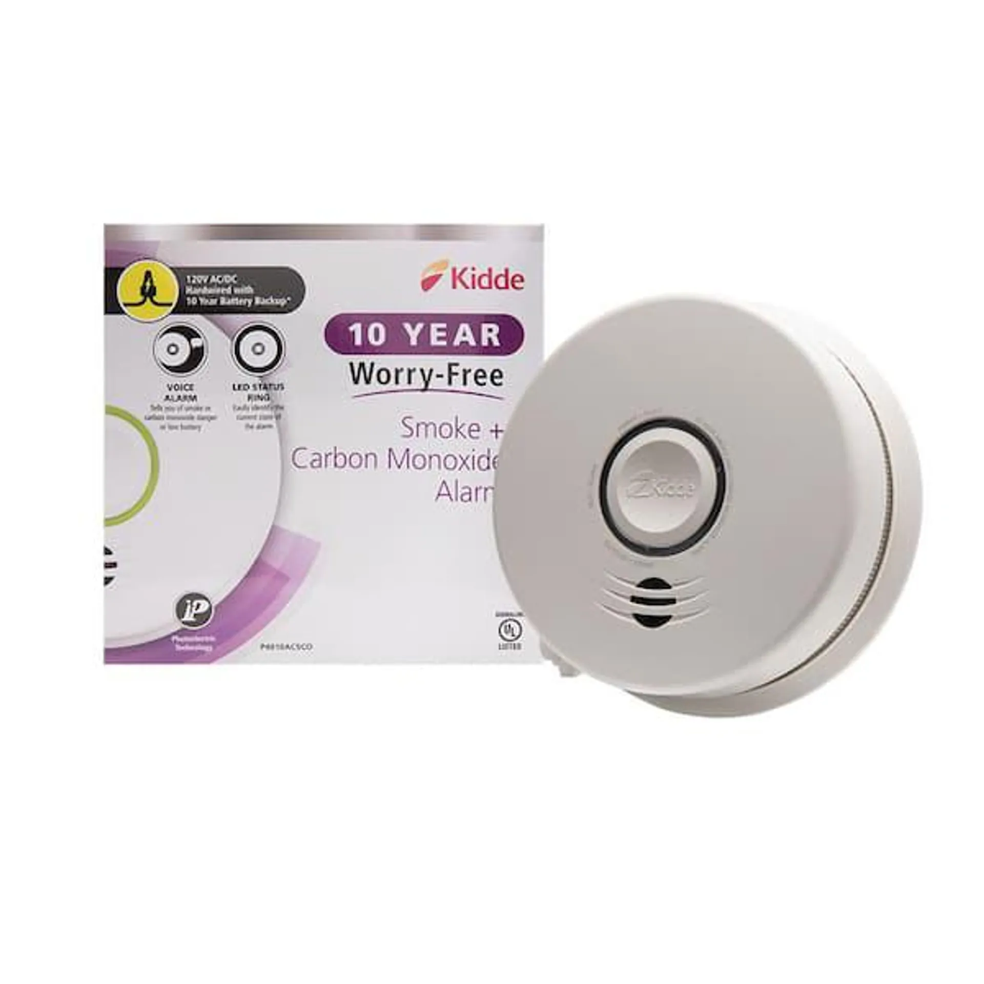 10 Year Worry-Free Hardwired Combination Smoke and Carbon Monoxide Detector with Voice Alarm and Ambient Light Ring