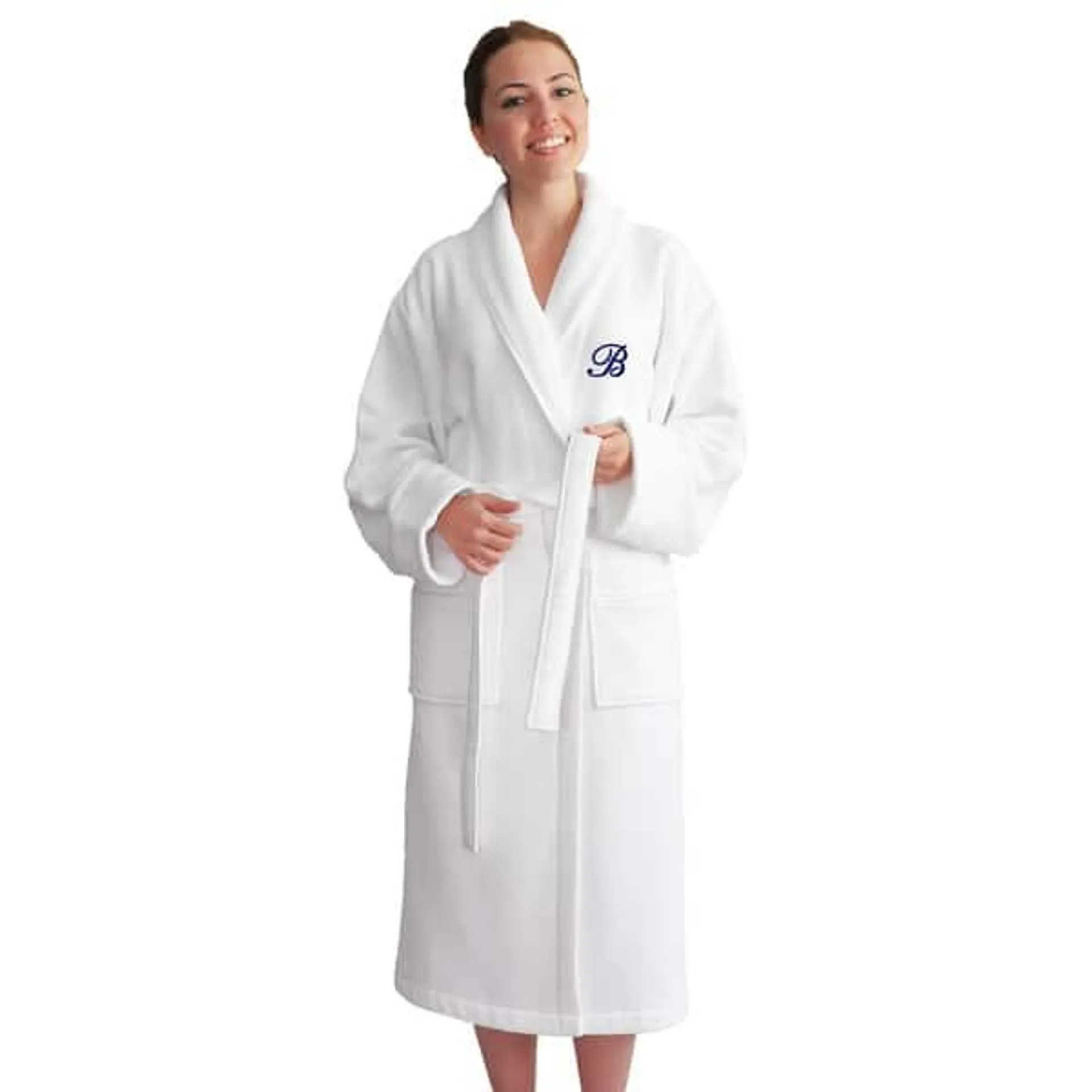 Authentic Hotel and Spa Unisex Navy Blue Monogrammed Turkish Cotton Waffle Weave Terry Bath Robe