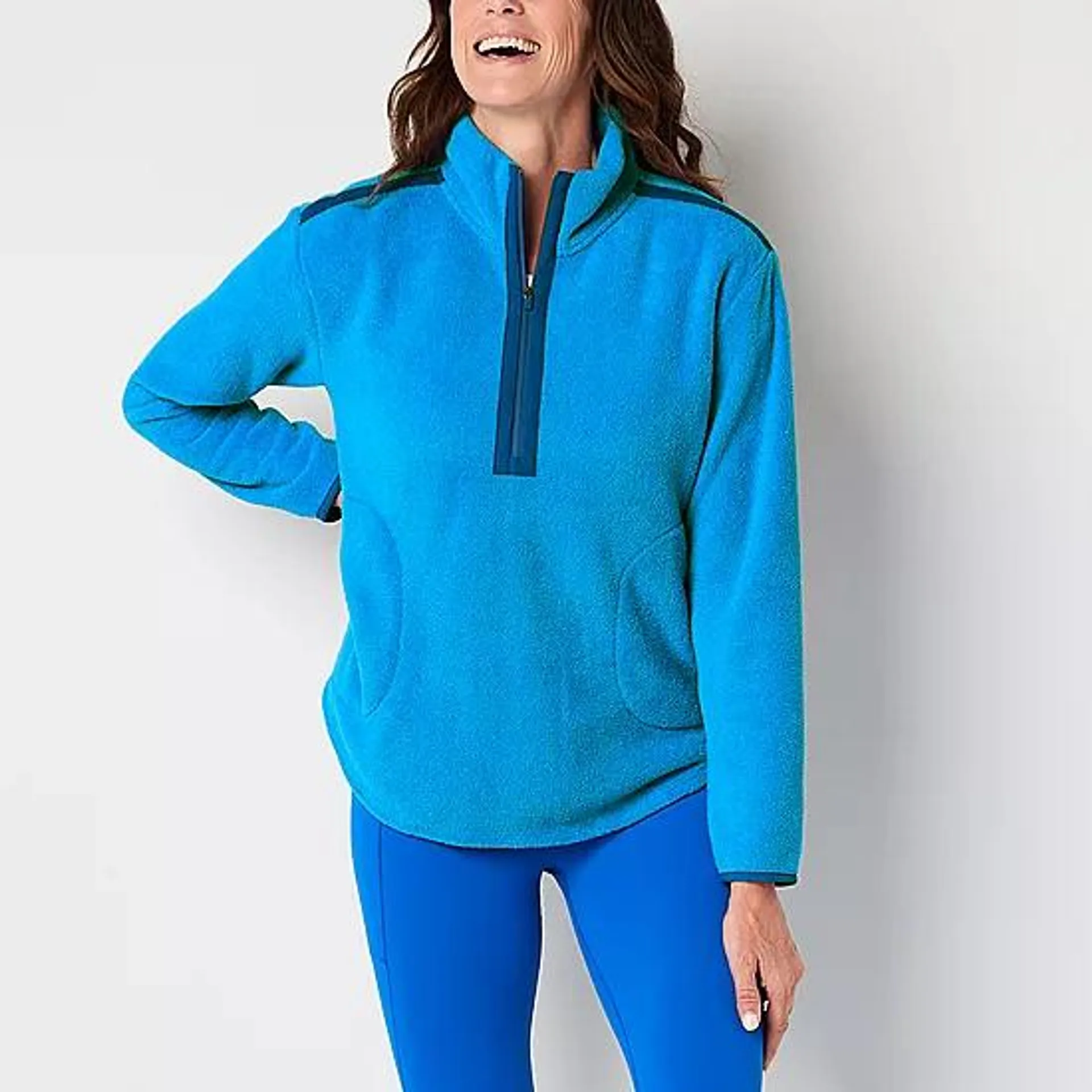 new! Xersion Womens Teddy Sherpa Long Sleeve Quarter-Zip Pullover