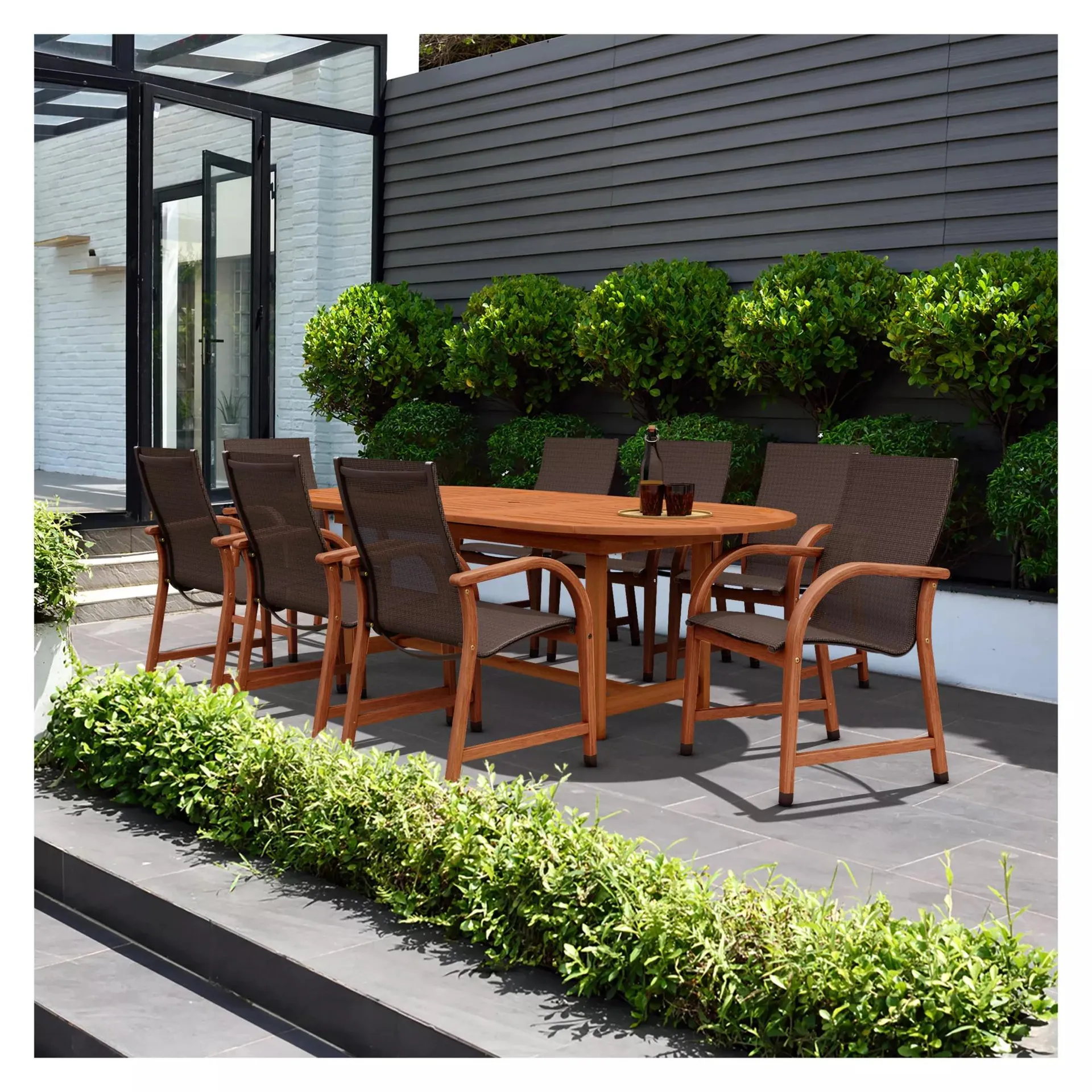 Amazonia Indiana 9-Pc. Rectangular Eucalyptus Outdoor Dining Set - Brown