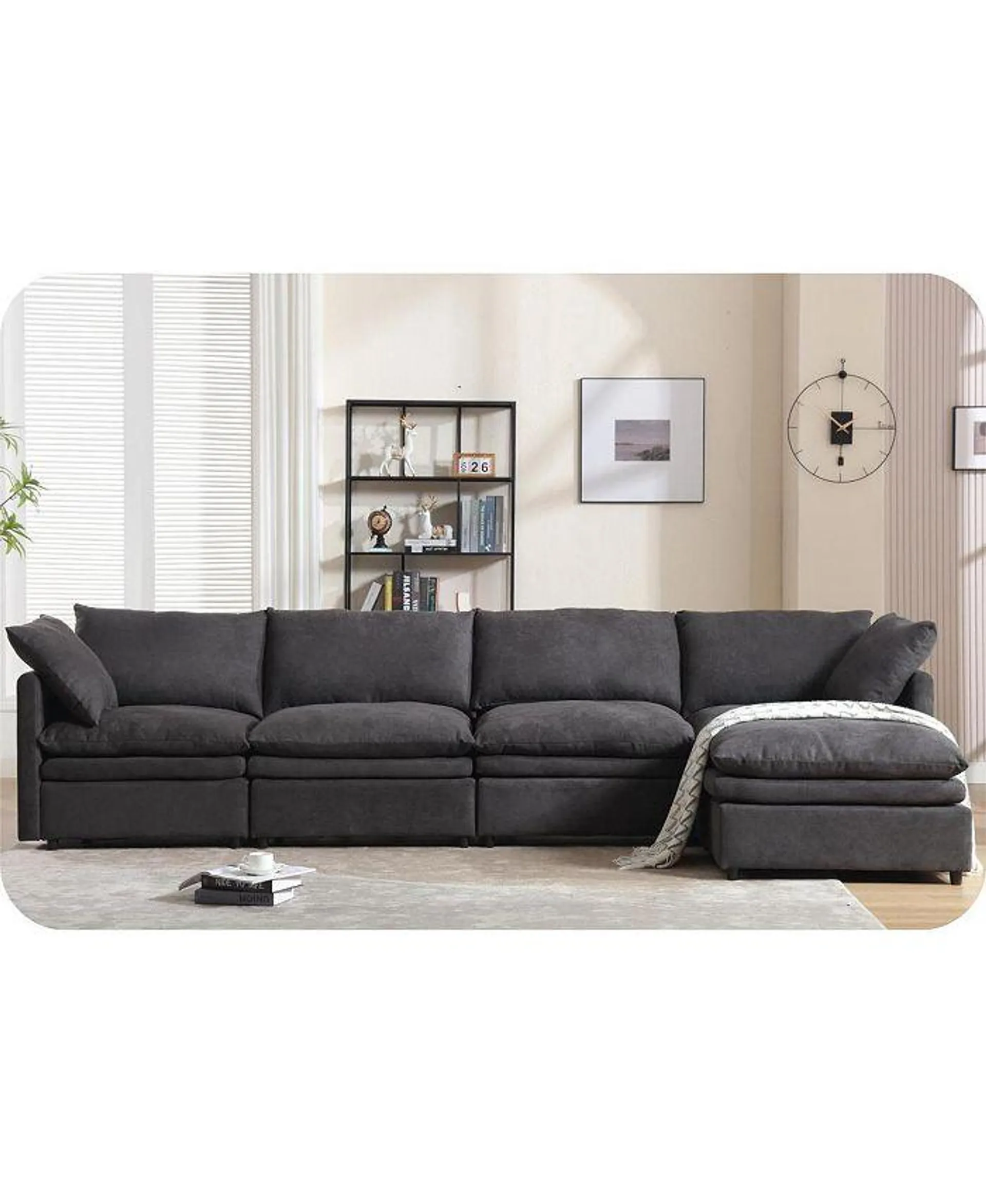 Dark Gray U-Shaped Sleeper Sectional Sofa