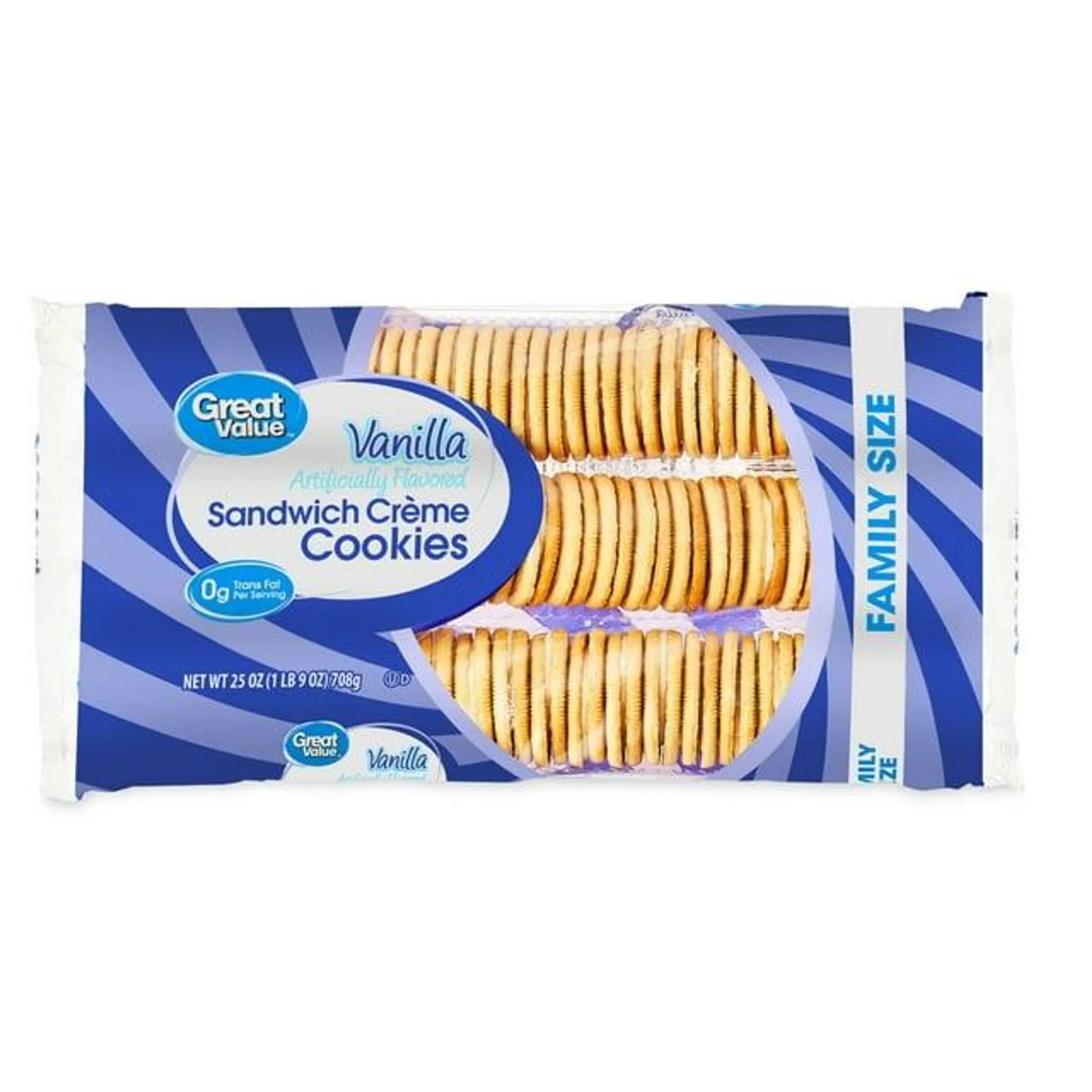 Great Value Vanilla Sandwich Creme Cookies Family Size, 25 oz