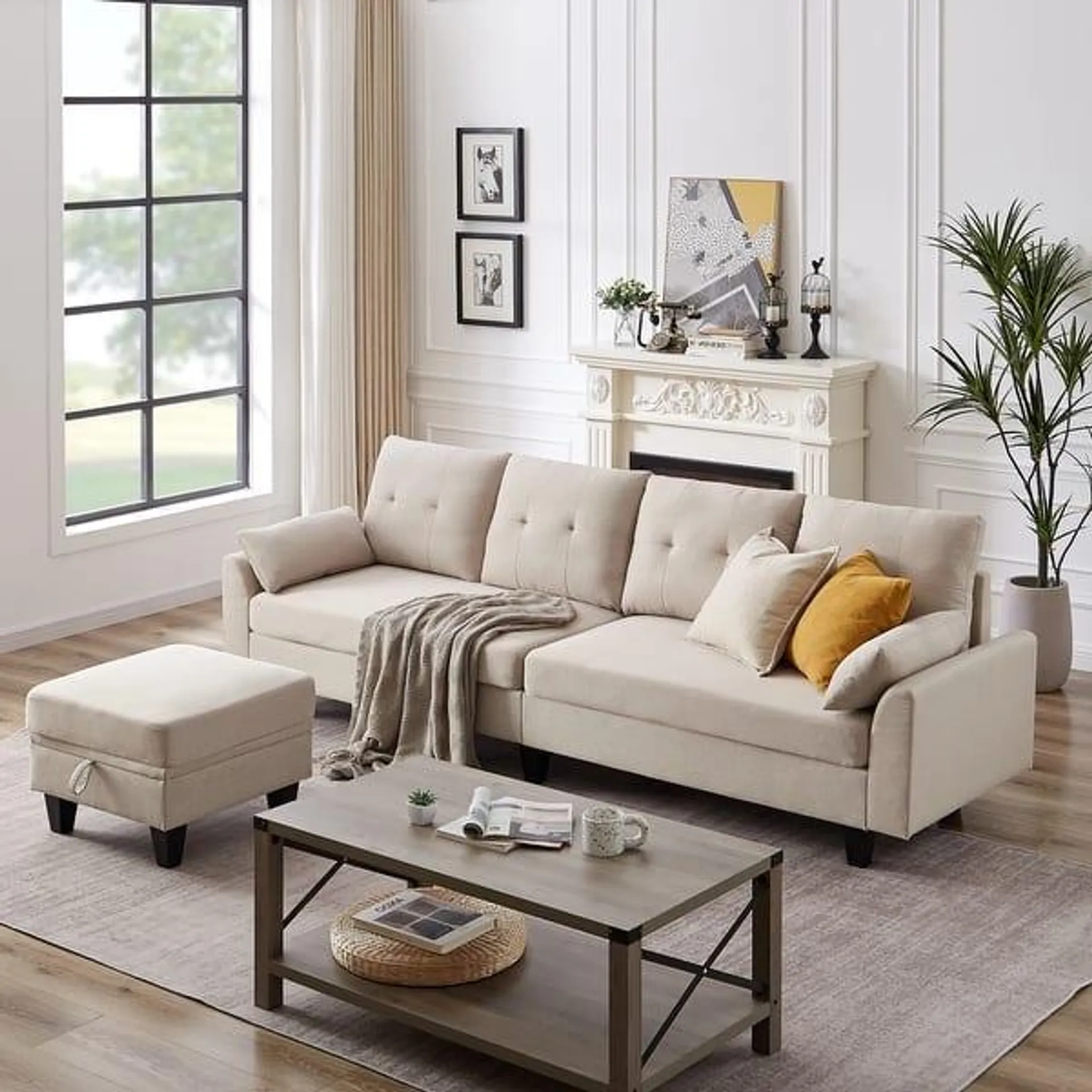 Modular Sectional Sofa Couch L Shaped With Chaise Storage Ottoman and Side Bags For Living Room