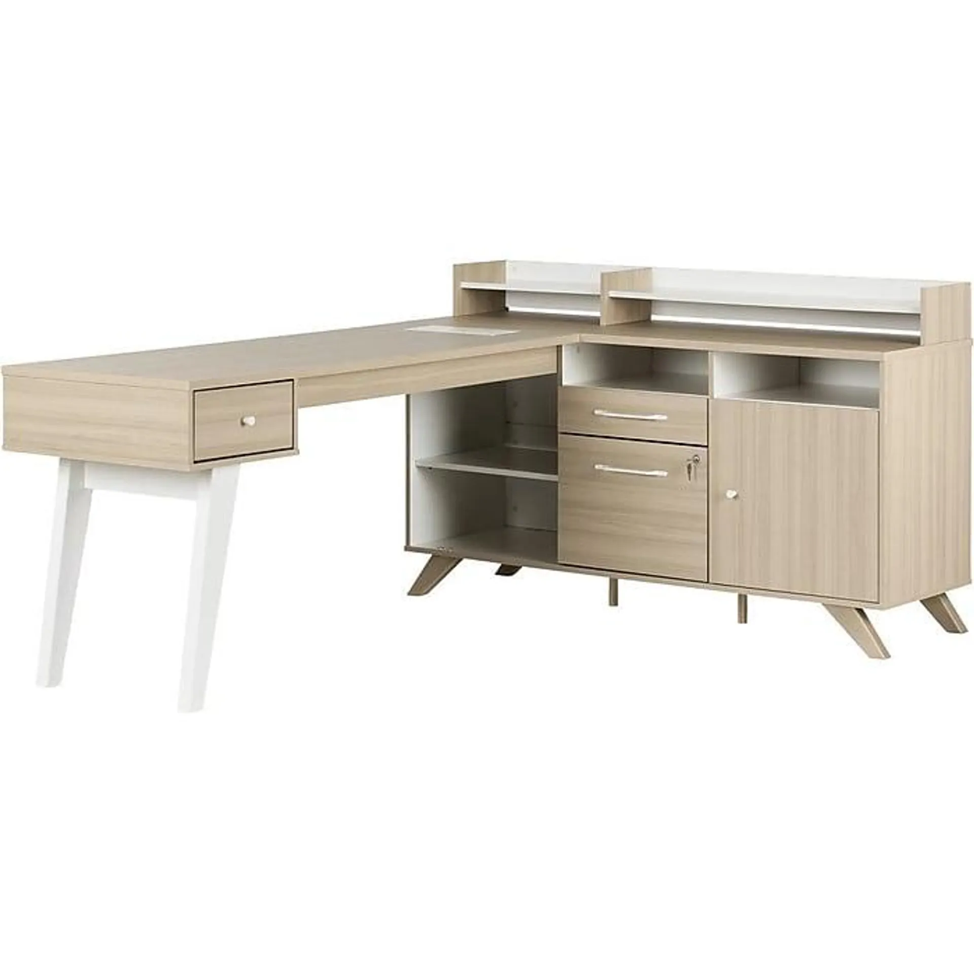 South Shore Helsy 78"W L-Shaped Computer Desk with Removable Hutch,