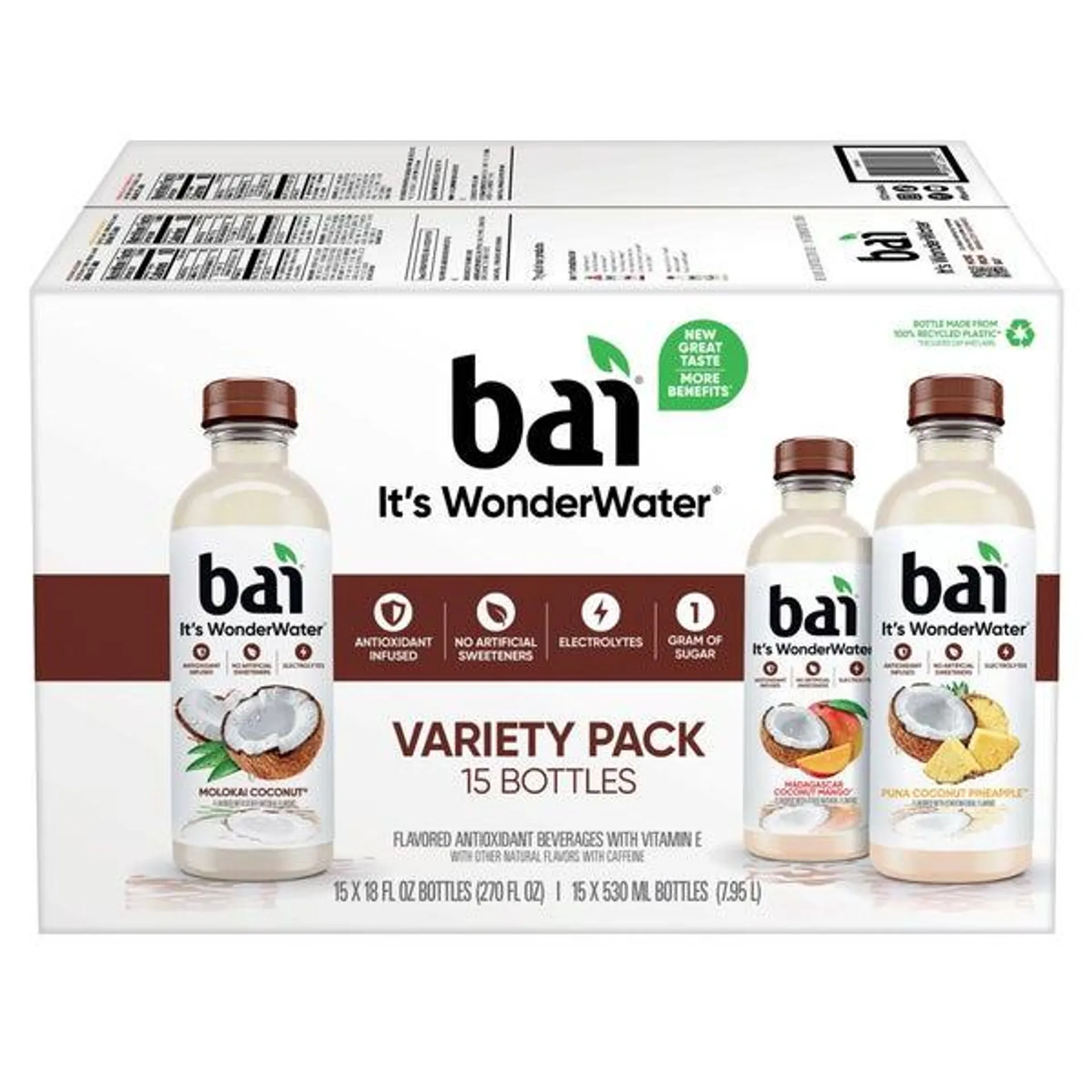 Bai Antioxidant Beverage, Variety Pack, 18 fl oz, 15-count