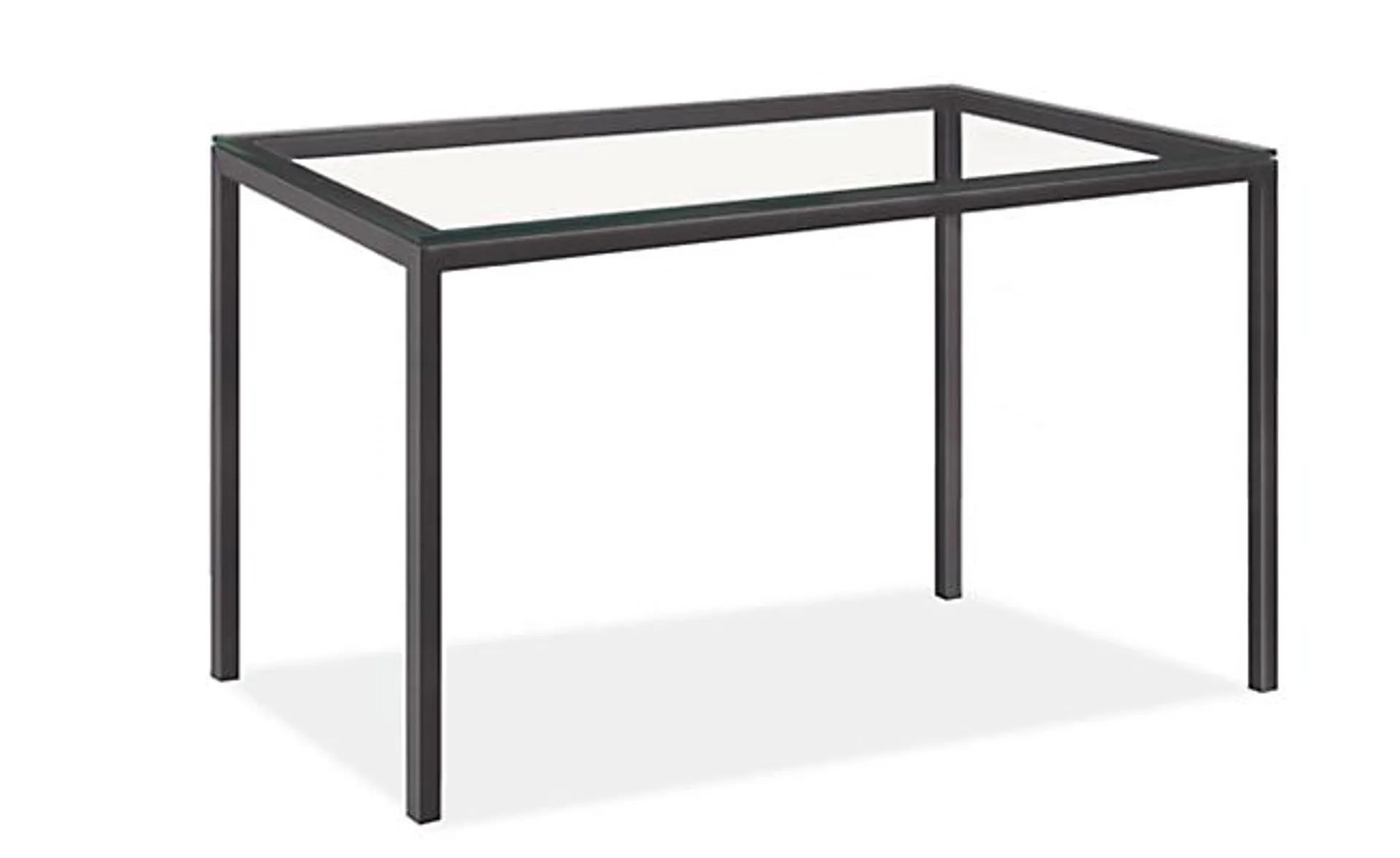 Parsons 48w 26d 38h Table in Natural Steel with Tempered Clear Glass Top