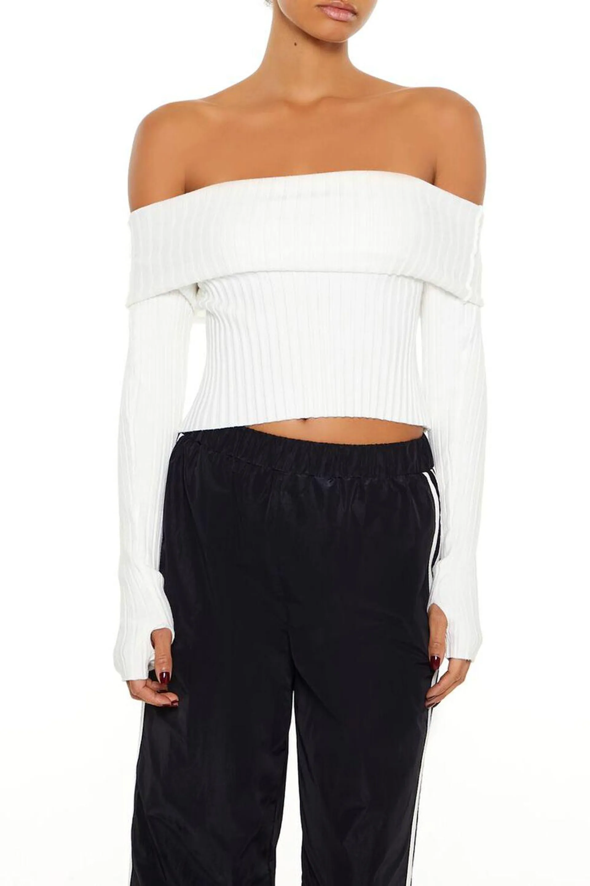 Sweater-Knit Off-the-Shoulder Top