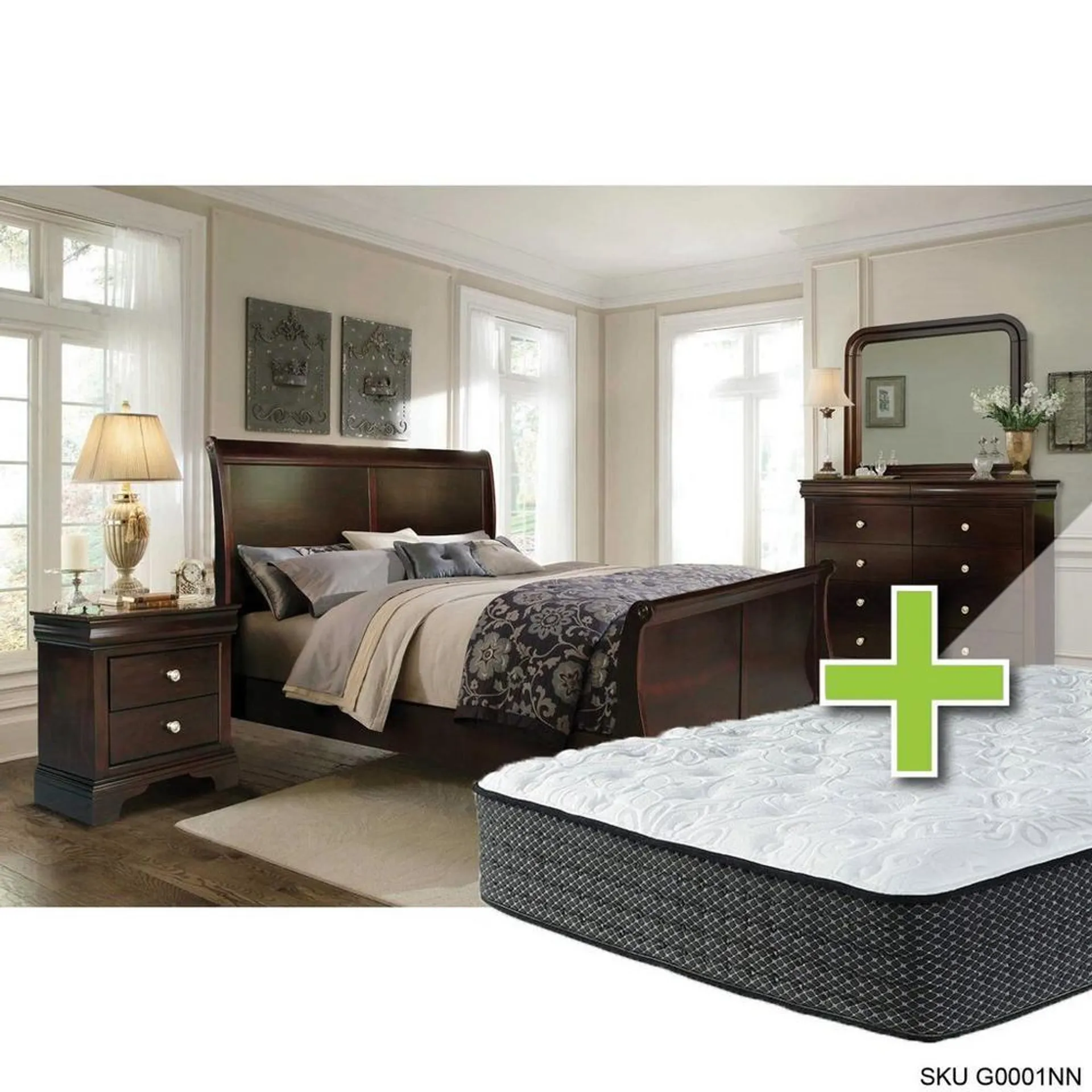 Dominique II 7 - Piece King Bedroom Set w/ Alpine Elite Tight Top Medium Mattress, Foundation & Cases