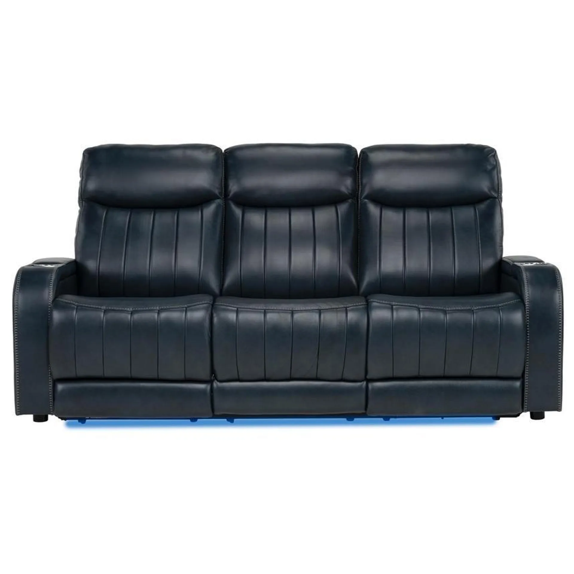 Neptune Blue Leather Power Reclining Sofa