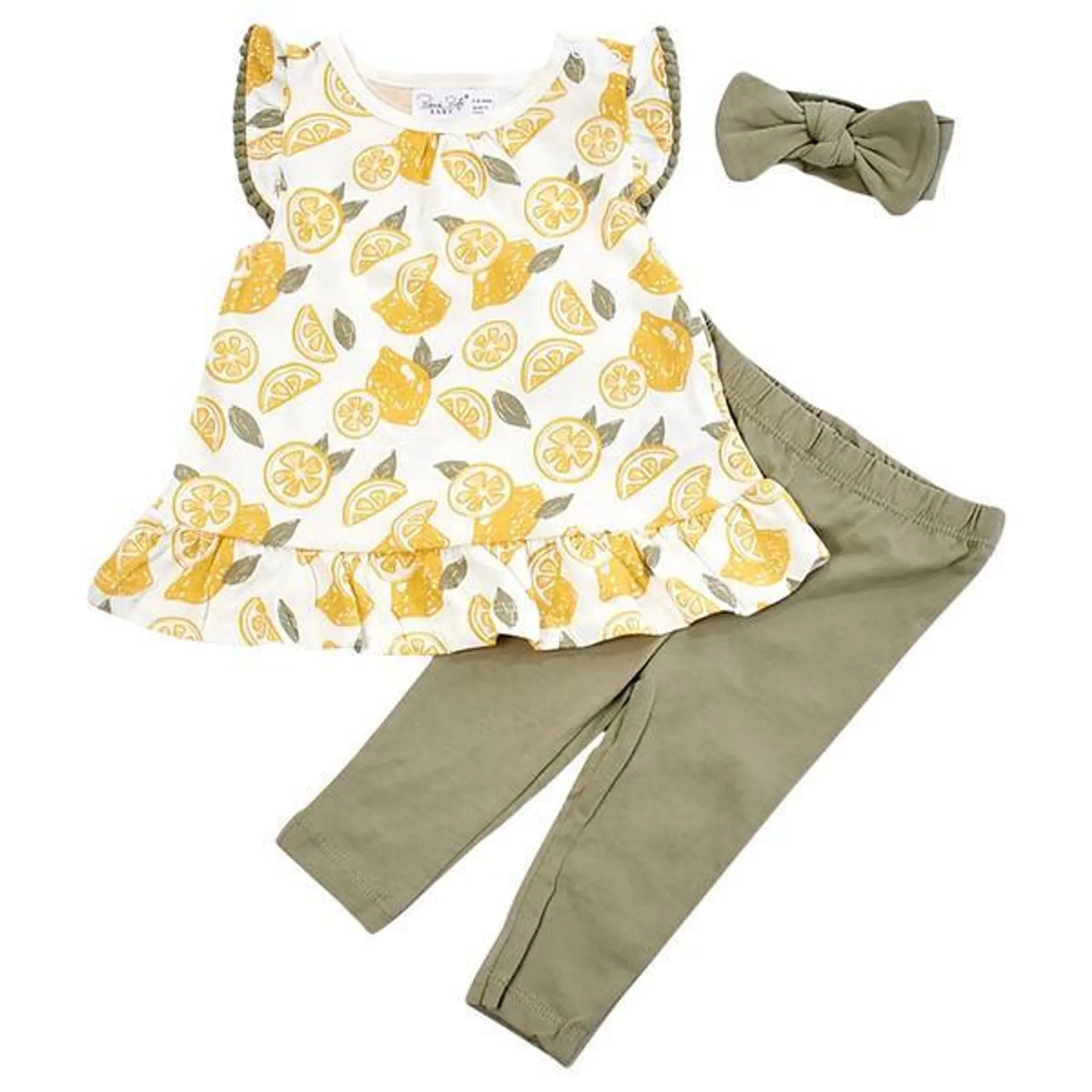 Baby Girl (12-24M) René Rofé® 3pc. Lemon Top & Solid Leggings Set