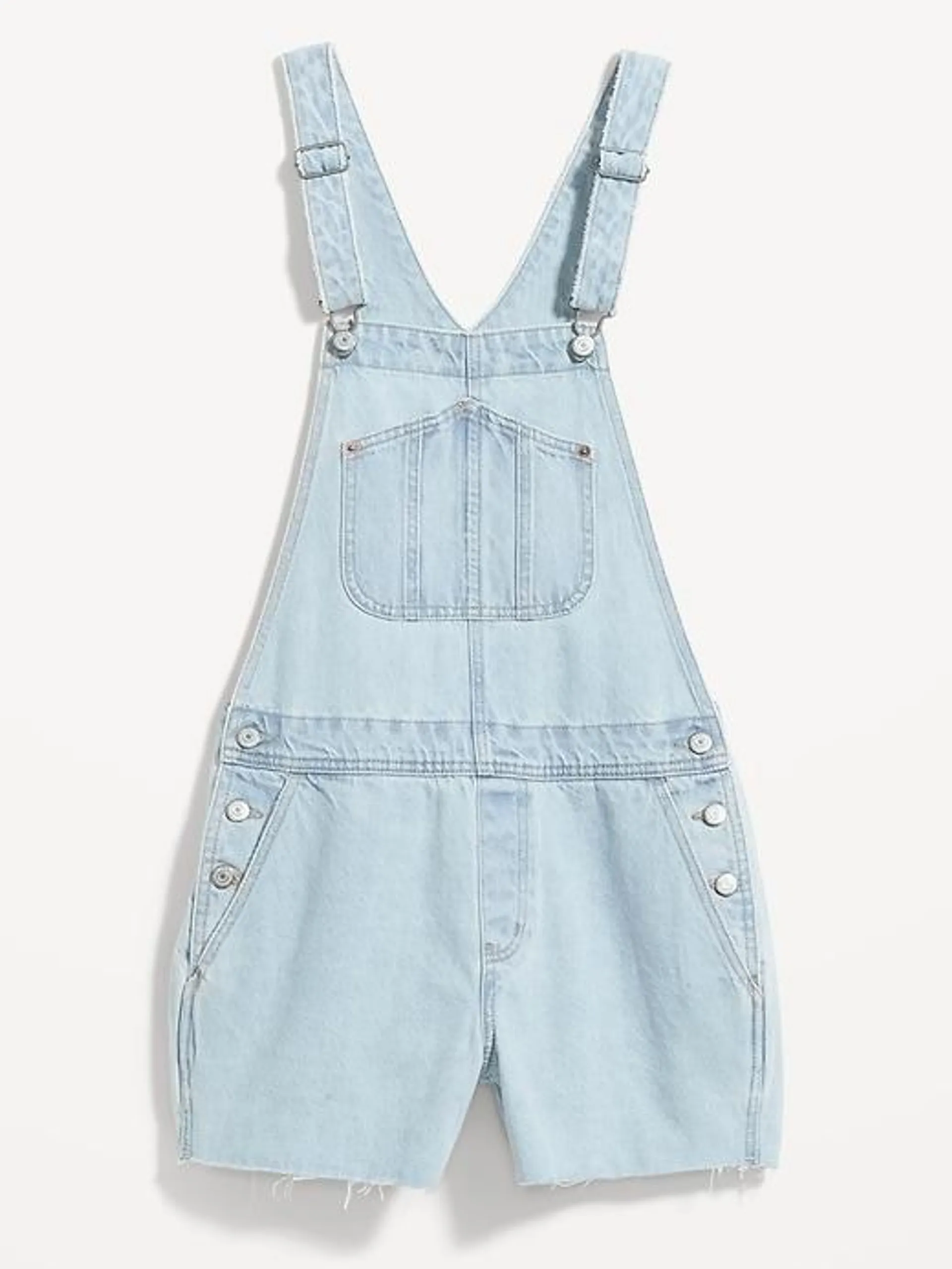 Slouchy Straight Non-Stretch Jean Cut-Off Short Overalls for Women -- 3.5-inch inseam