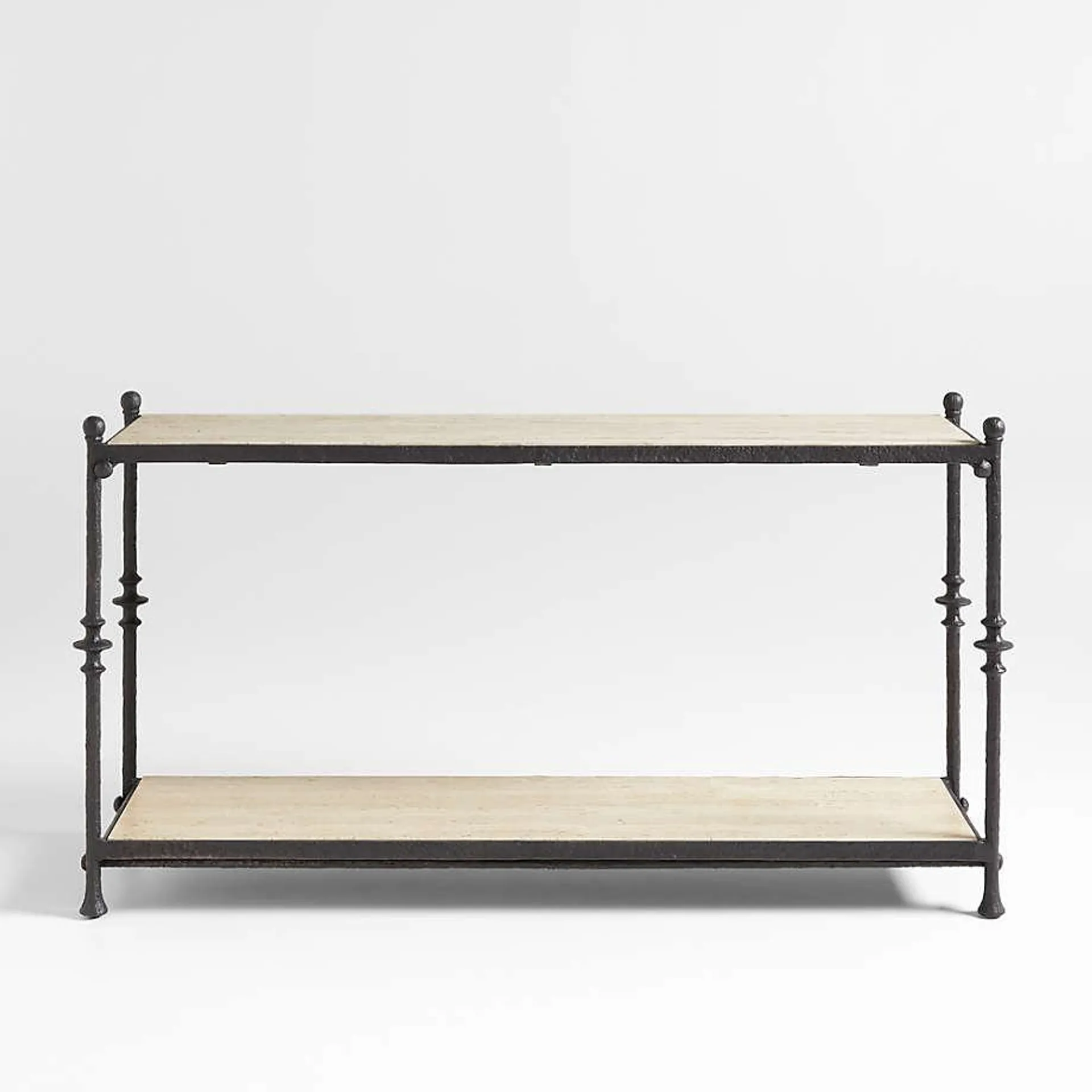 Estate 62.75" Rectangular Travertine and Metal Console Table with Shelf by Jake Arnold