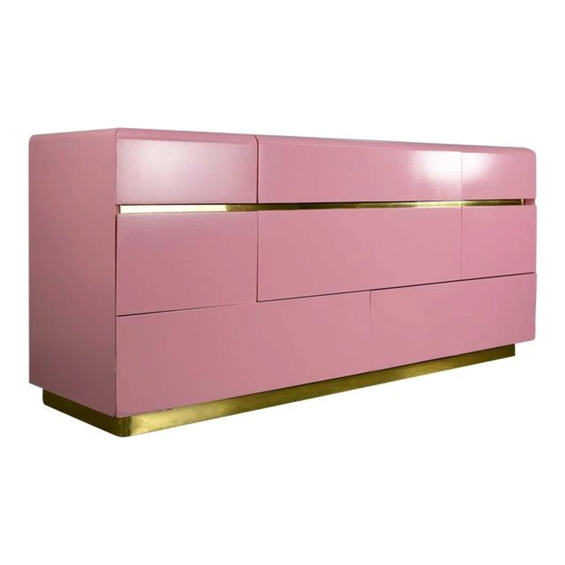 1980s Modernist Dresser or Credenza by Lane Furniture in Pink & Gold - Newly Painted