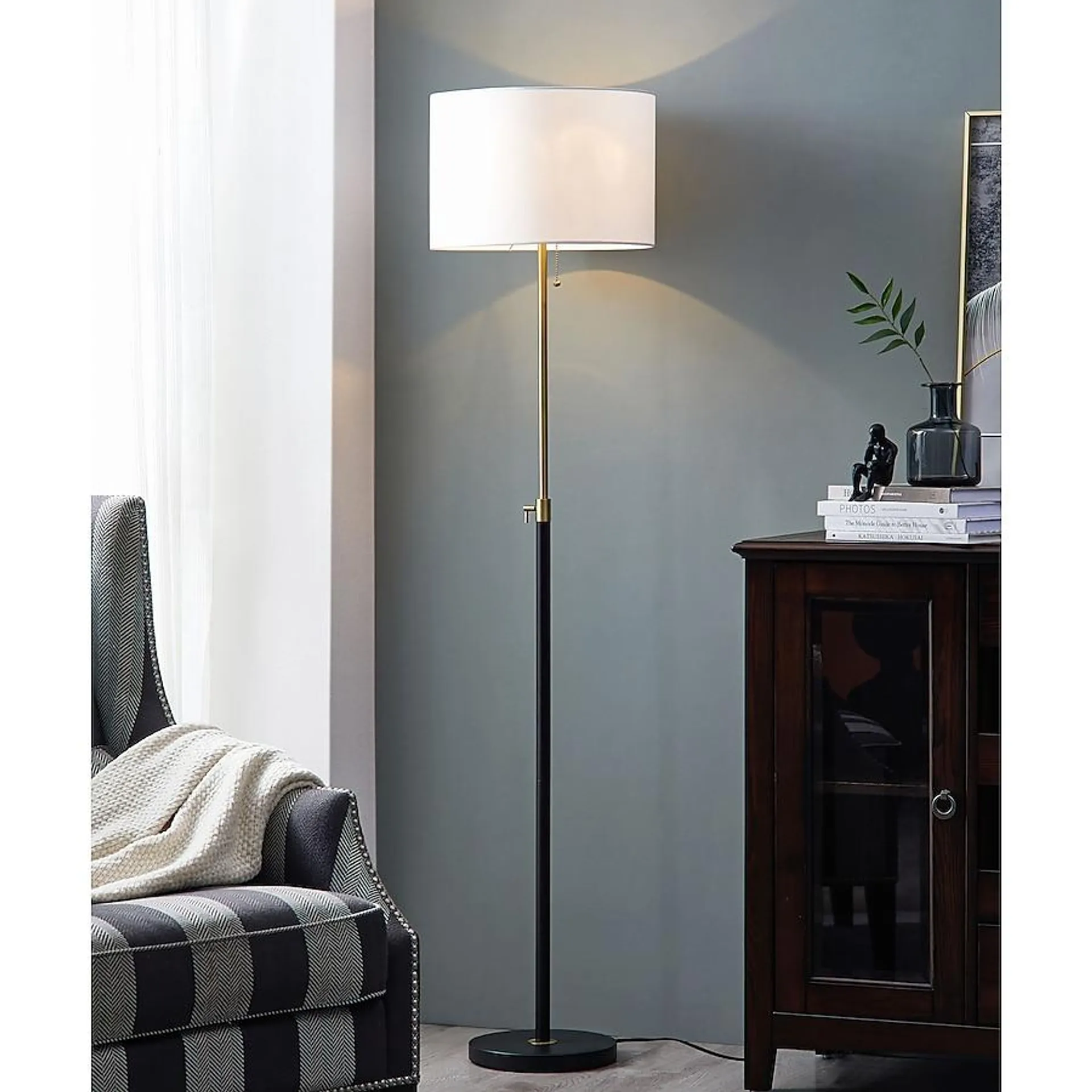 KAWOTI Equitte 64.5-in Black and Brass Shaded Floor Lamp