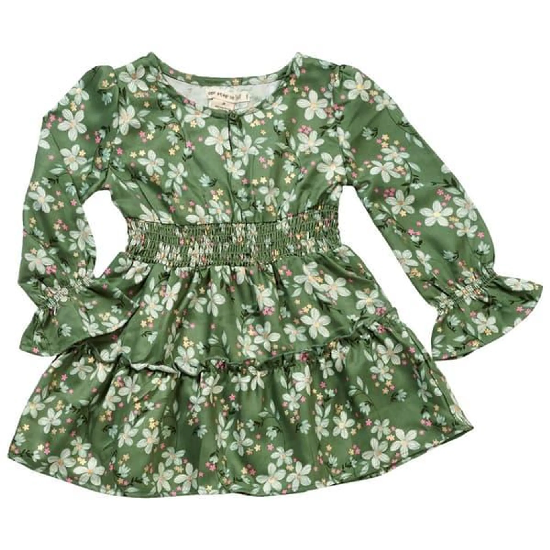 Toddler Girl One Step Up Floral Long Sleeve Tiered Woven Dress