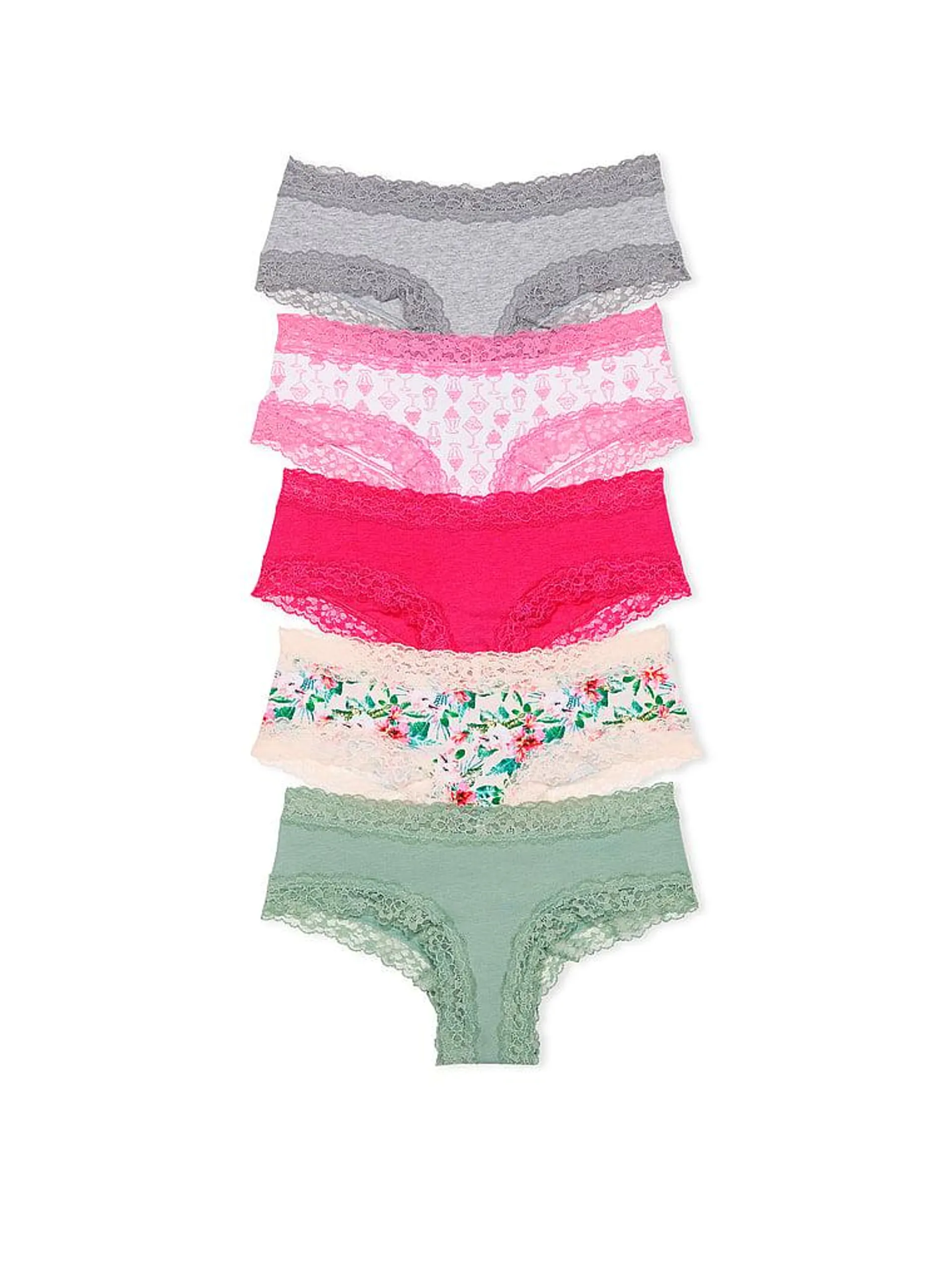 5-Pack Lace-Waist Cotton Cheeky Panty