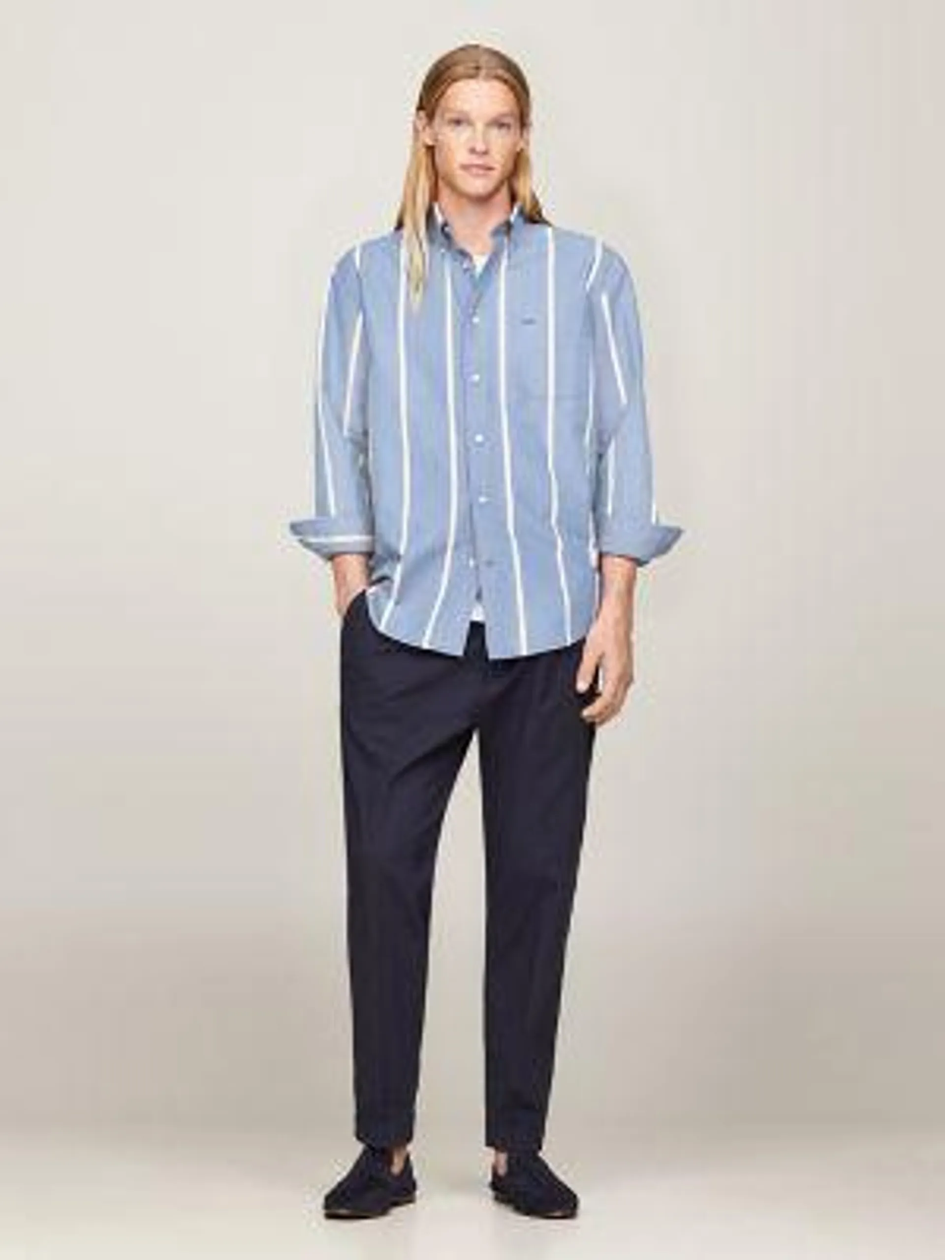 Regular Fit Stripe Cotton Linen Shirt