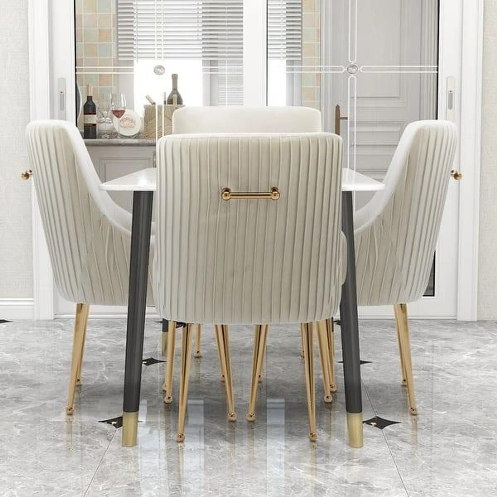 SEYNAR Modern Glam Boucle Pleated Velvet Dining Chair or Vanity Chair Set of 4 with Rear Handle