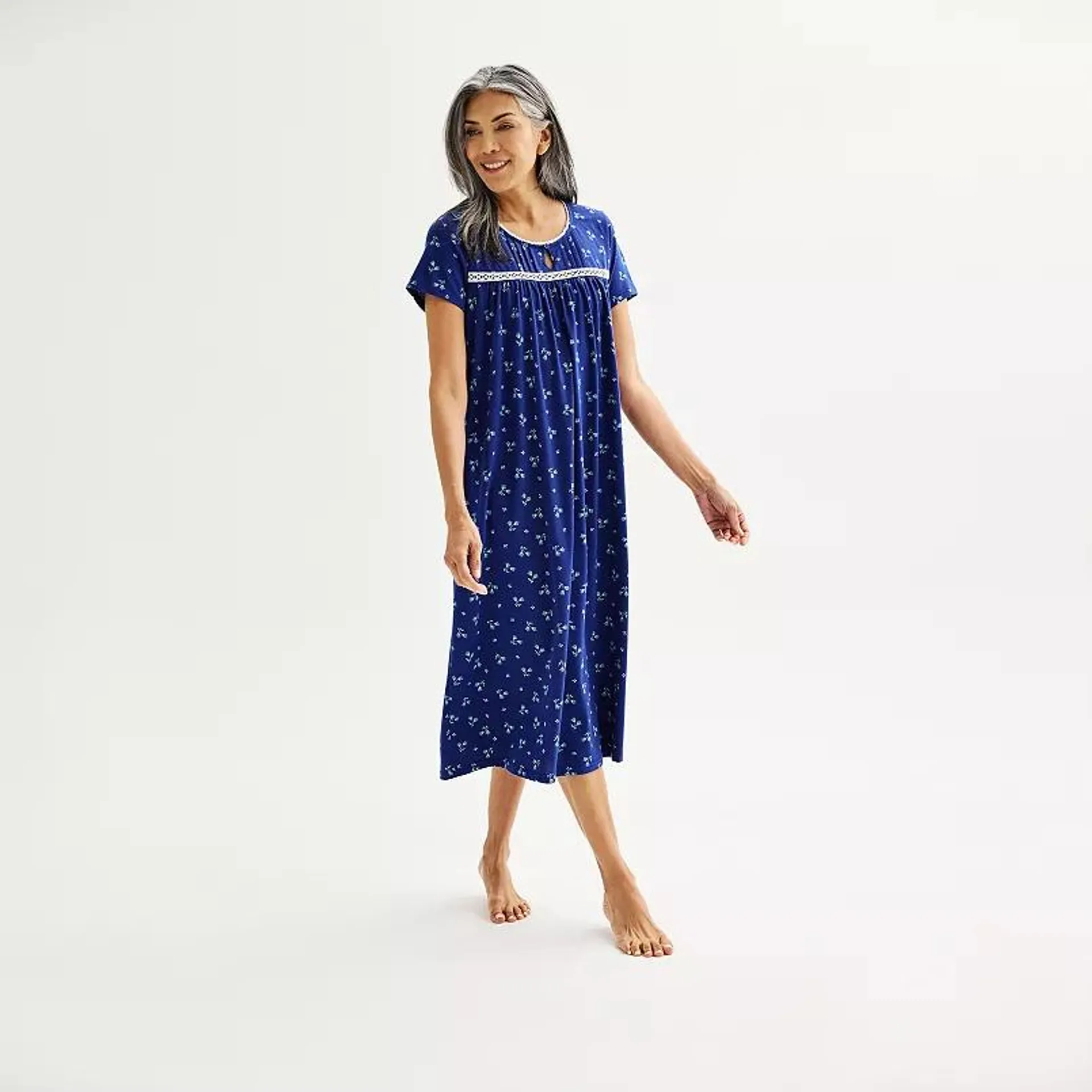 Women's Croft & Barrow® Short Sleeve 1-Button Neck Pajama Gown