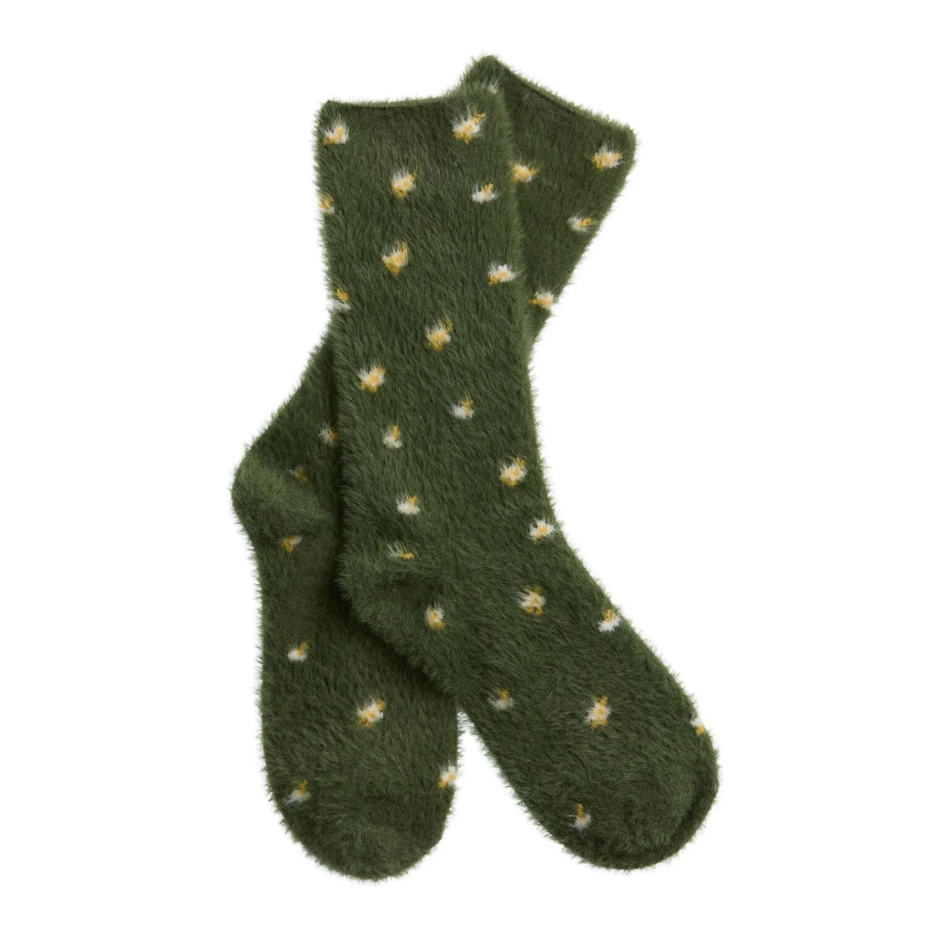 Green and Yellow Eyelash Knit Floral Socks