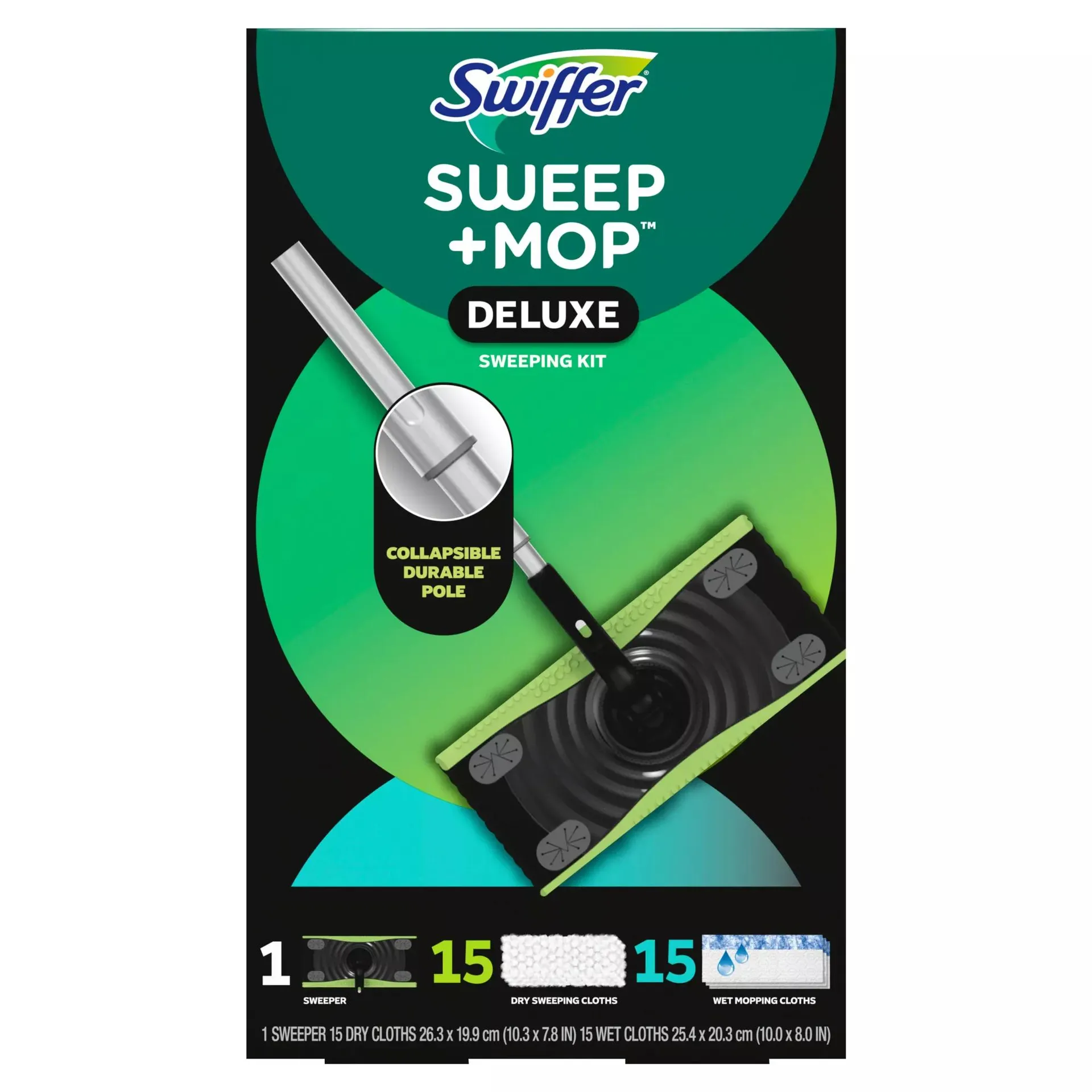 Swiffer 2-in-1 Floor Sweep & Mopping Kit, 1 sweeper/15 dry sweep cloths/15 wet mop cloths