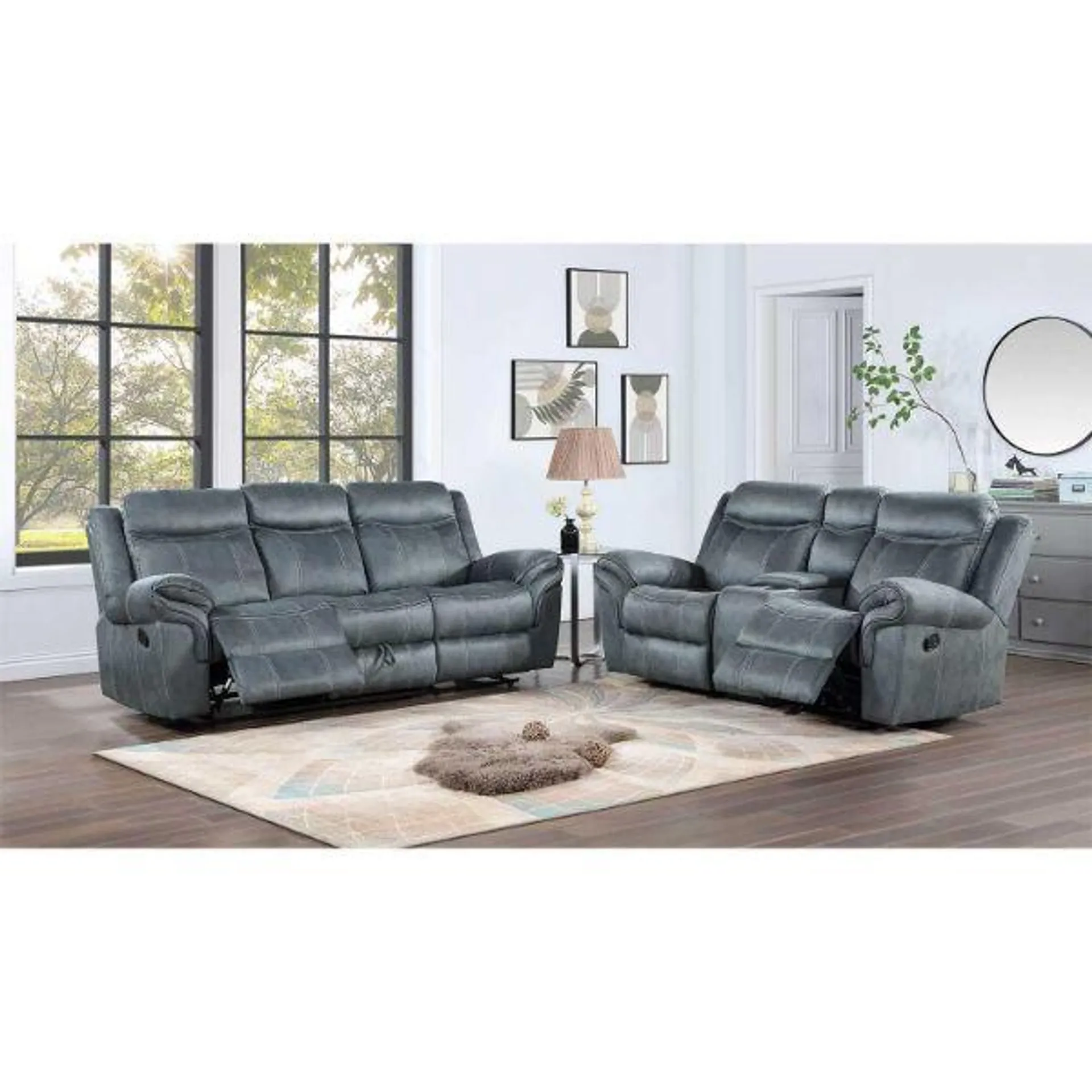 Charles Gray Reclining Sofa with Drop Table