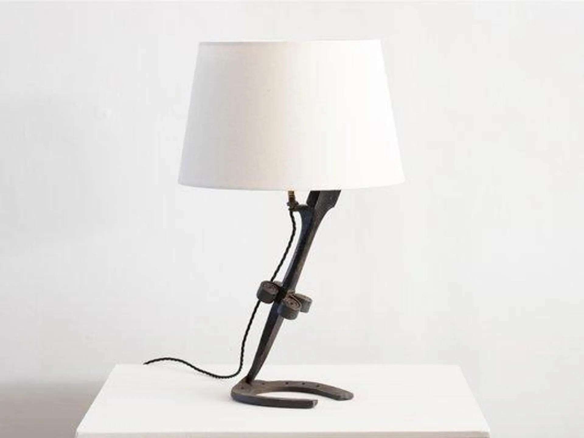 French Folk Art Forged Iron Table Lamp, 1950s