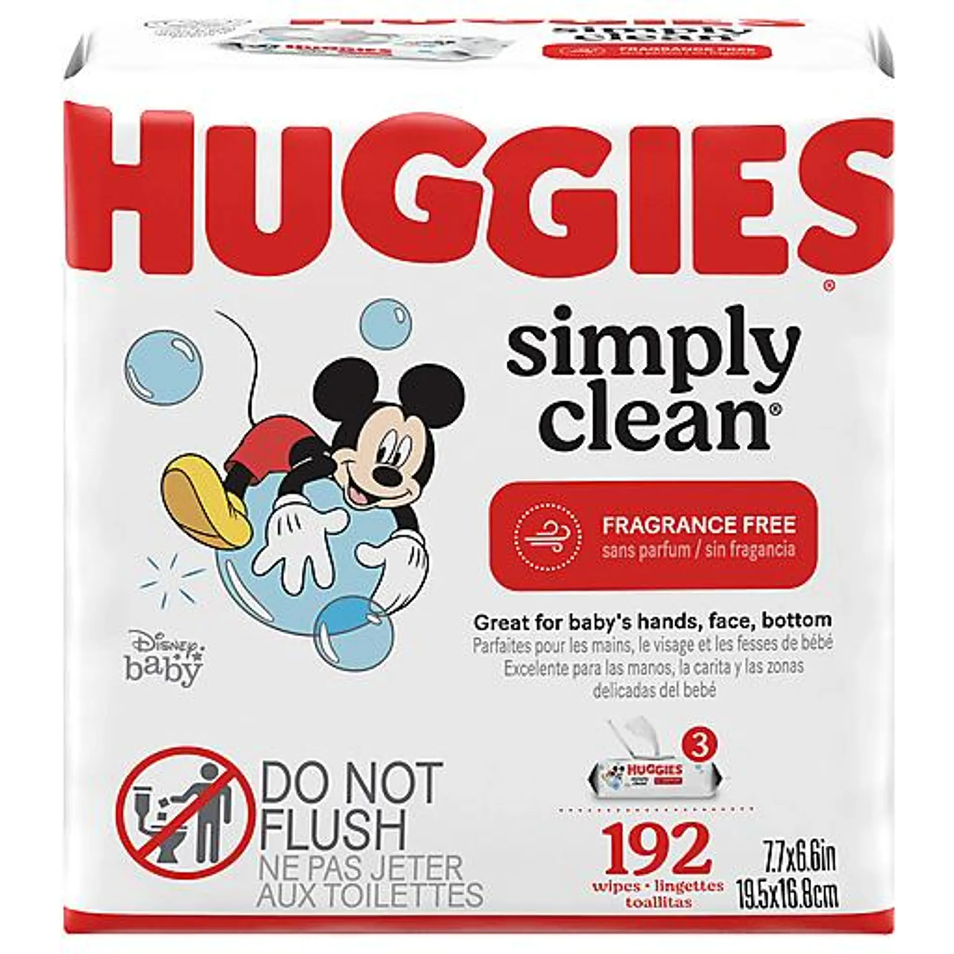 Huggies Simply Clean Fragrance Free Baby Wipes 192 ct package