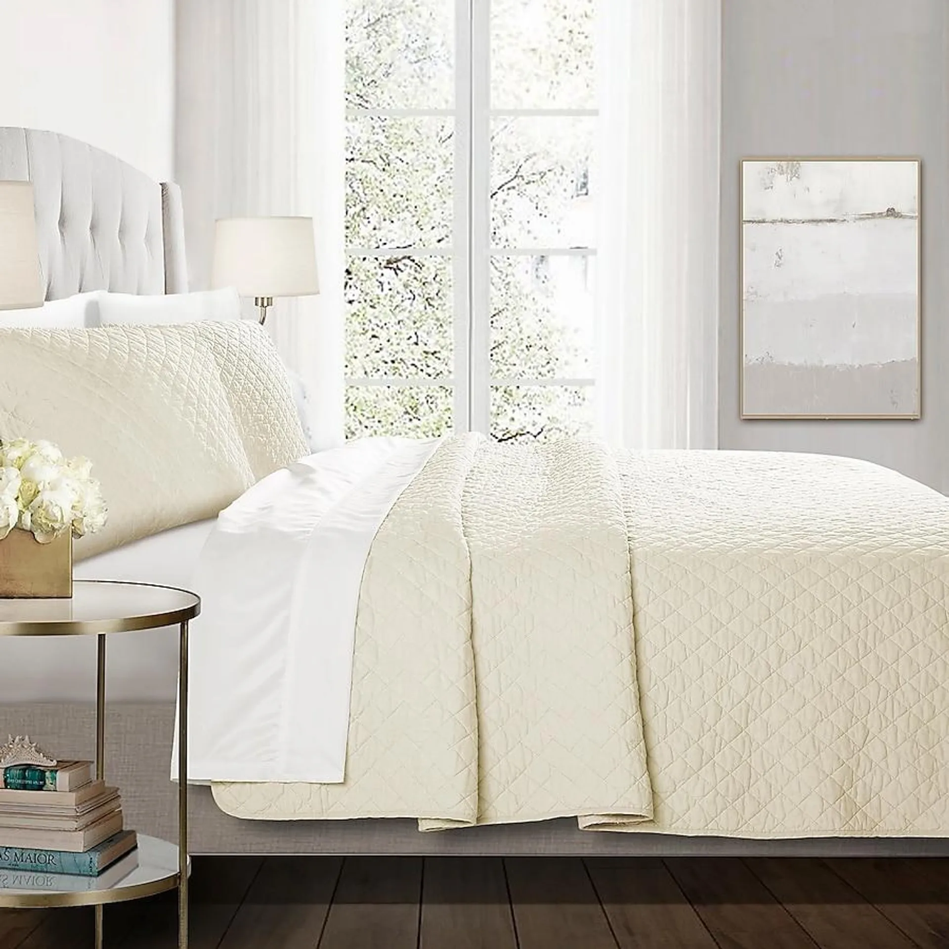Lush Decor Ivory Solid King Quilt Cotton