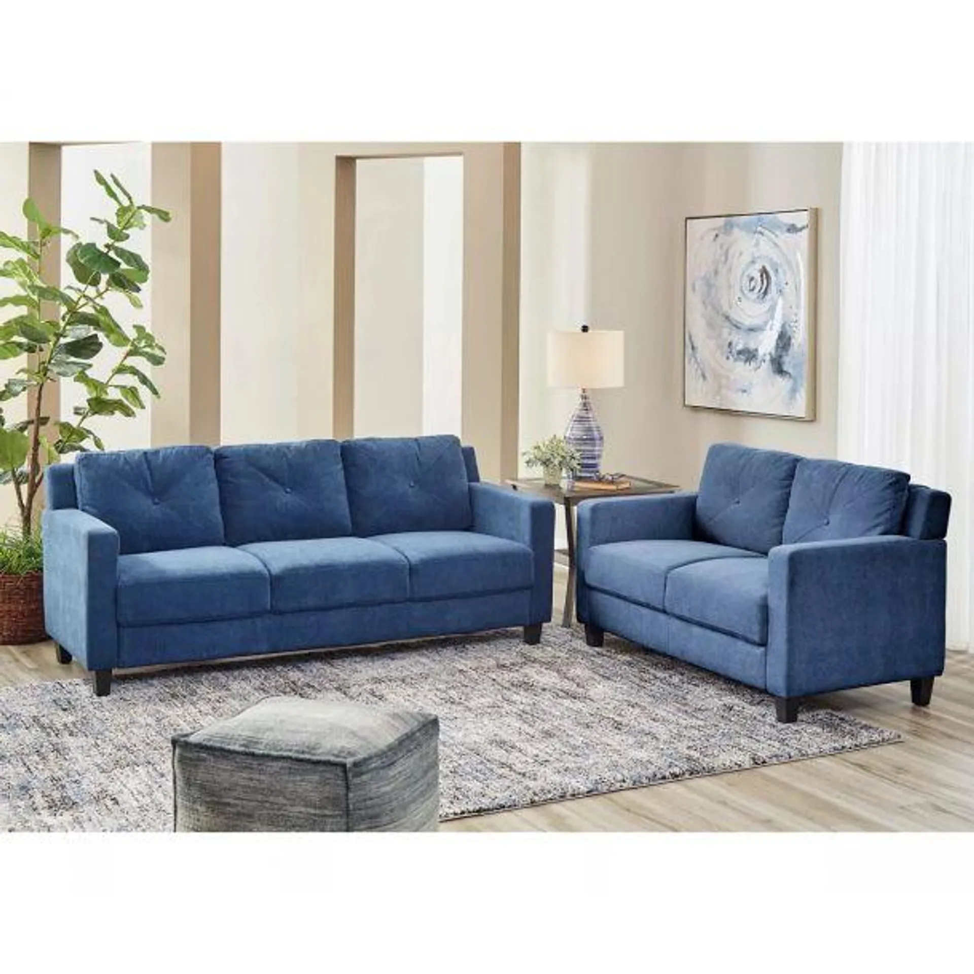 Navy Stationary 2-Piece Sofa and Loveseat