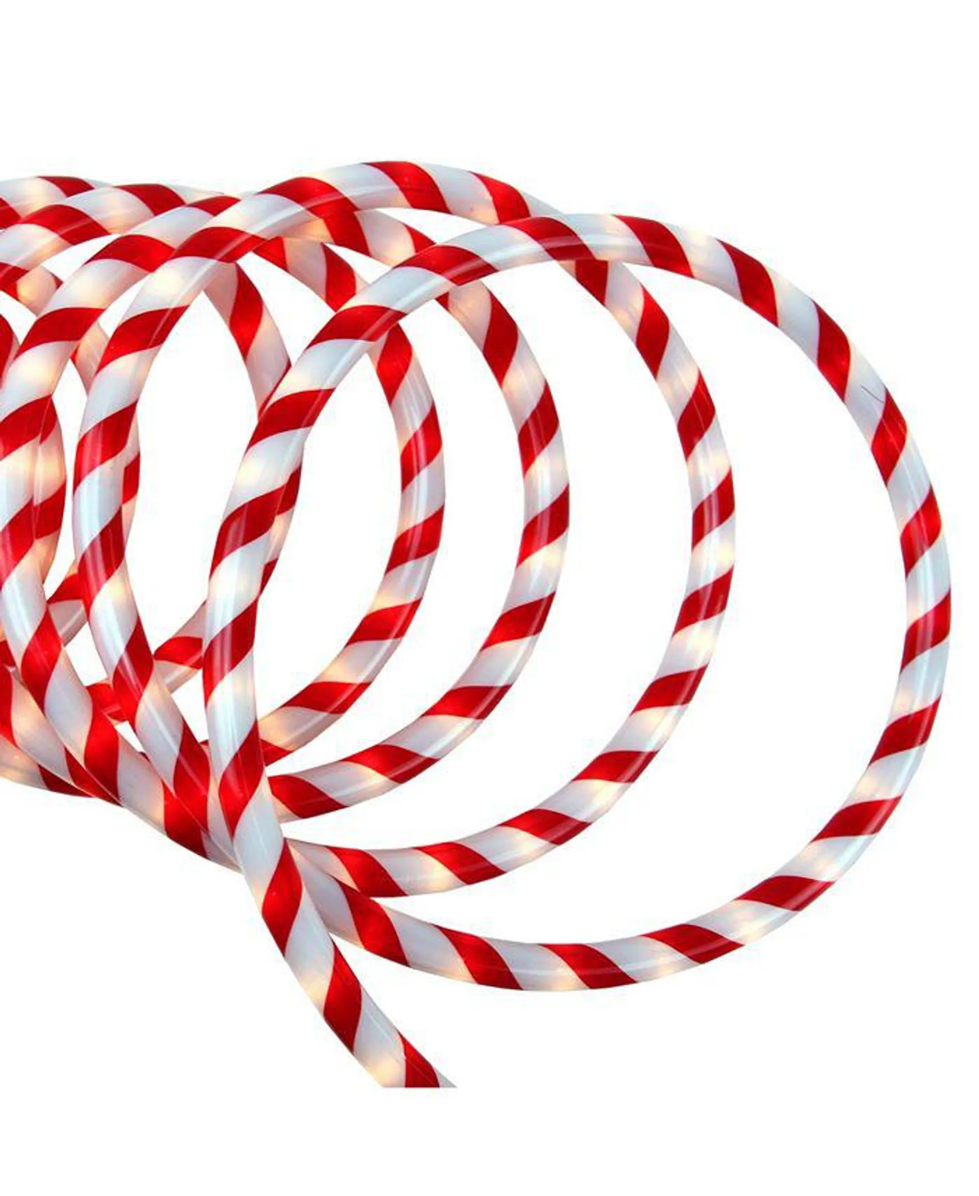 18' Red and White Candy Cane Striped Christmas Rope Light