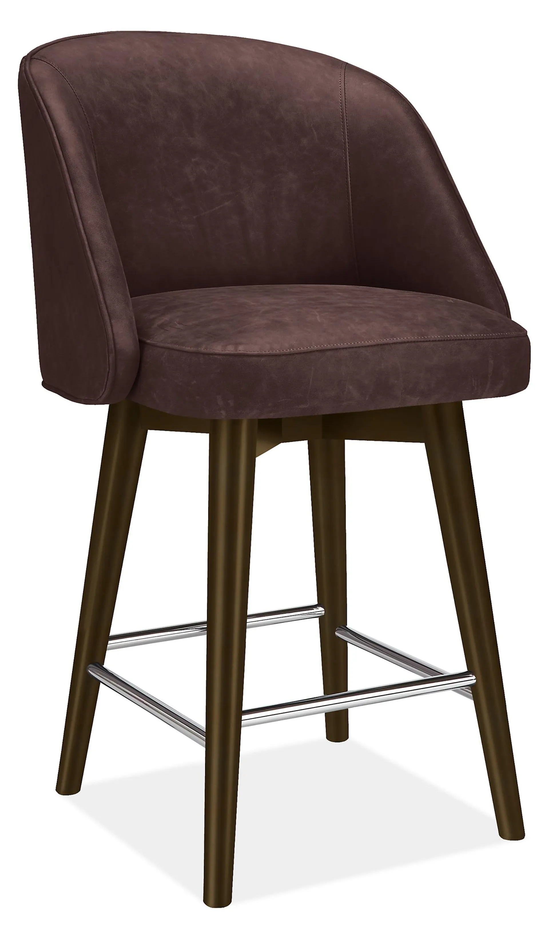 Cora Swivel Counter Stool in Urbino Espresso Leather with Charcoal Legs