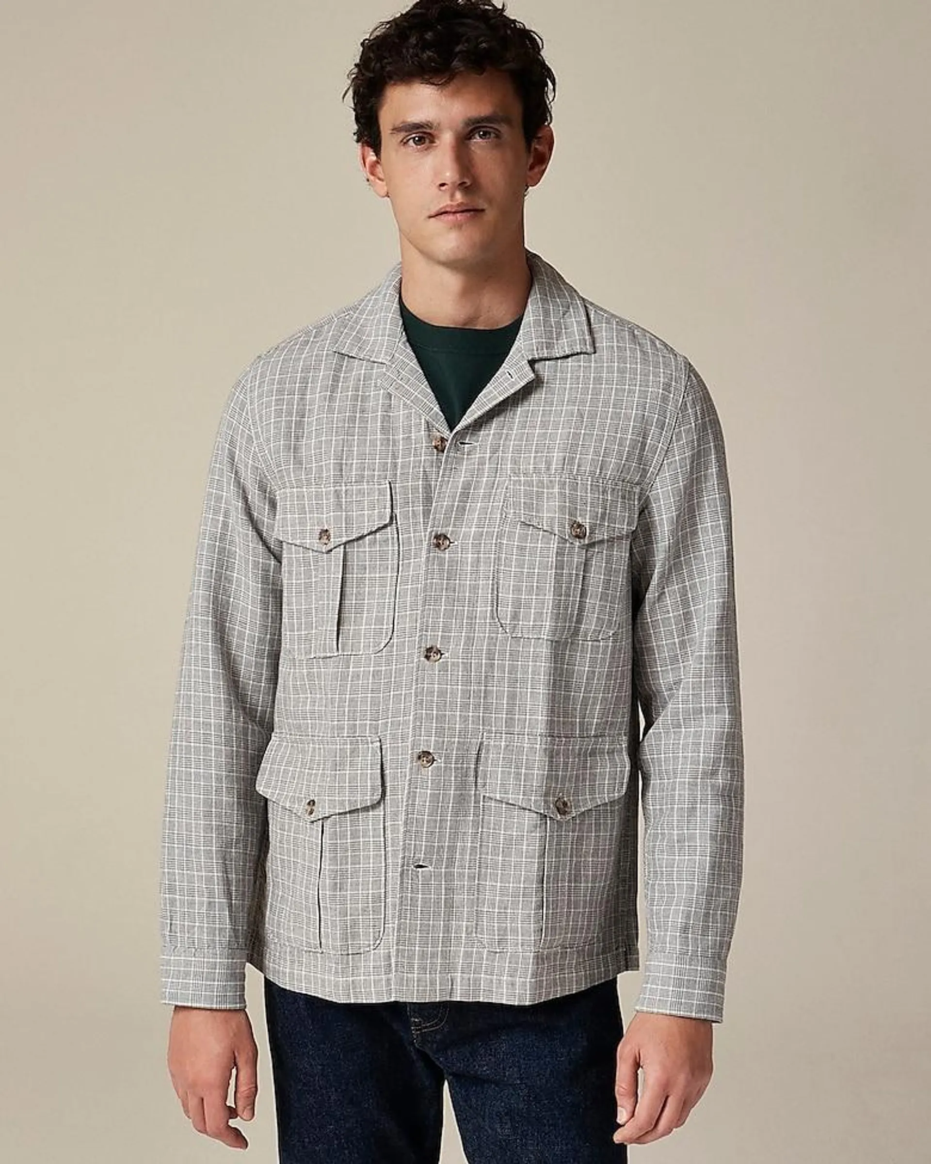 Linen-cotton blend twill shirt-jacket