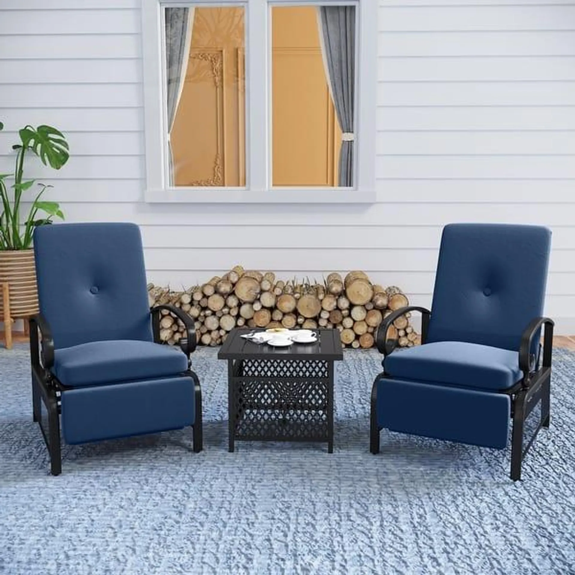 MAISON ARTS Adjustable Recliner Lounge Chair & Bistro Table Set - Perfect for Outdoor, Patio, Garden, and Porch