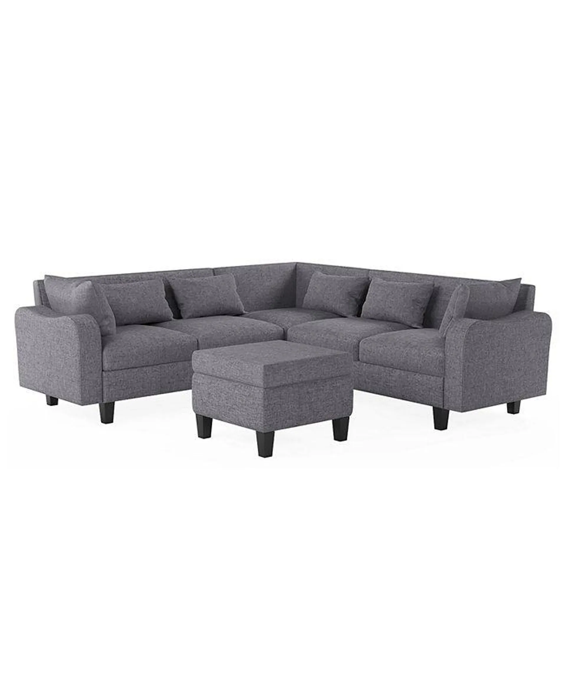 87" Modern Sectional Sofa with coffee table,6-Seat Couch Set with Storage Ottoman,Various Combinations,L-Shape Indoor Furniture with Unique Armrests