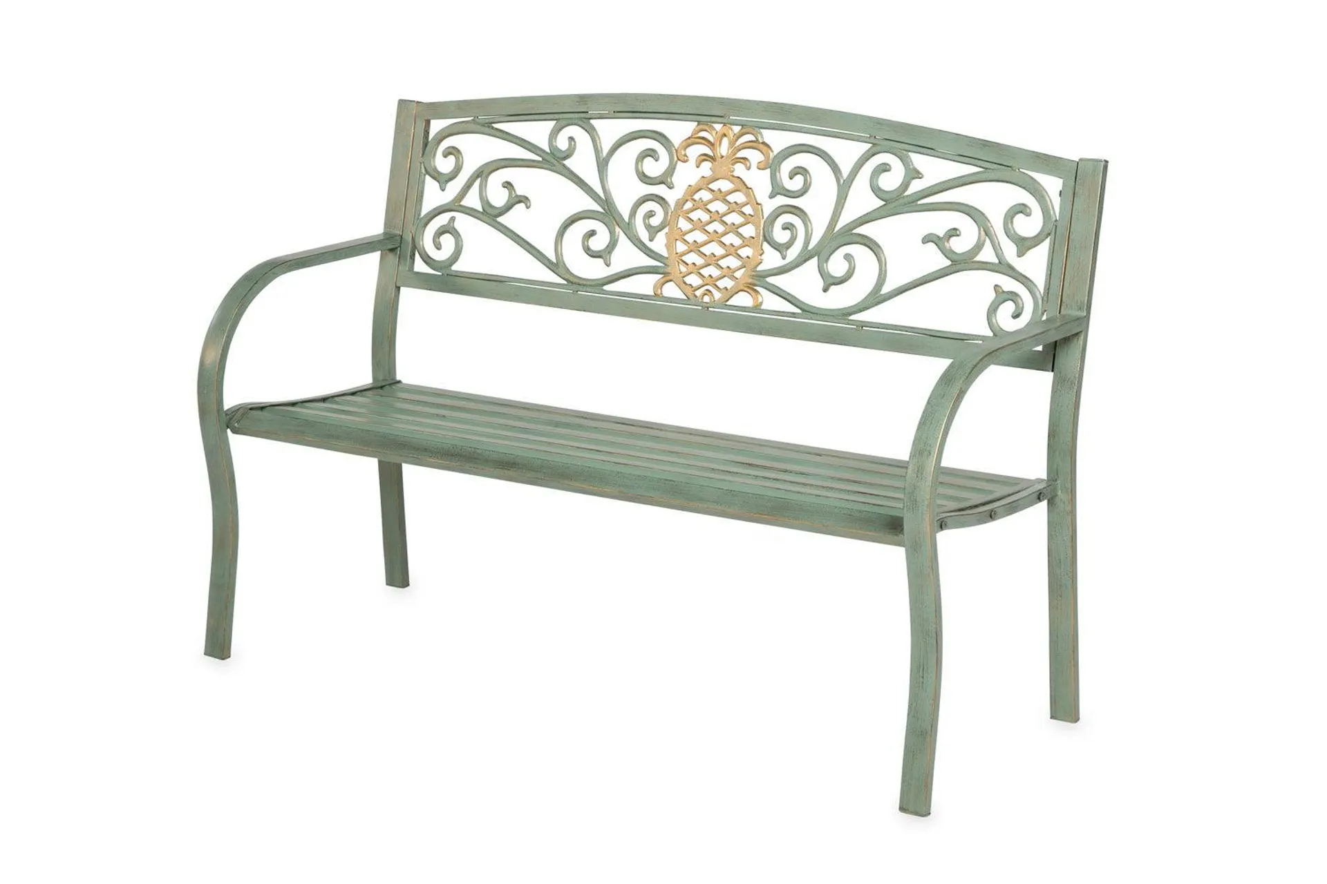 Pineapple Metal Garden Bench - Verdigris