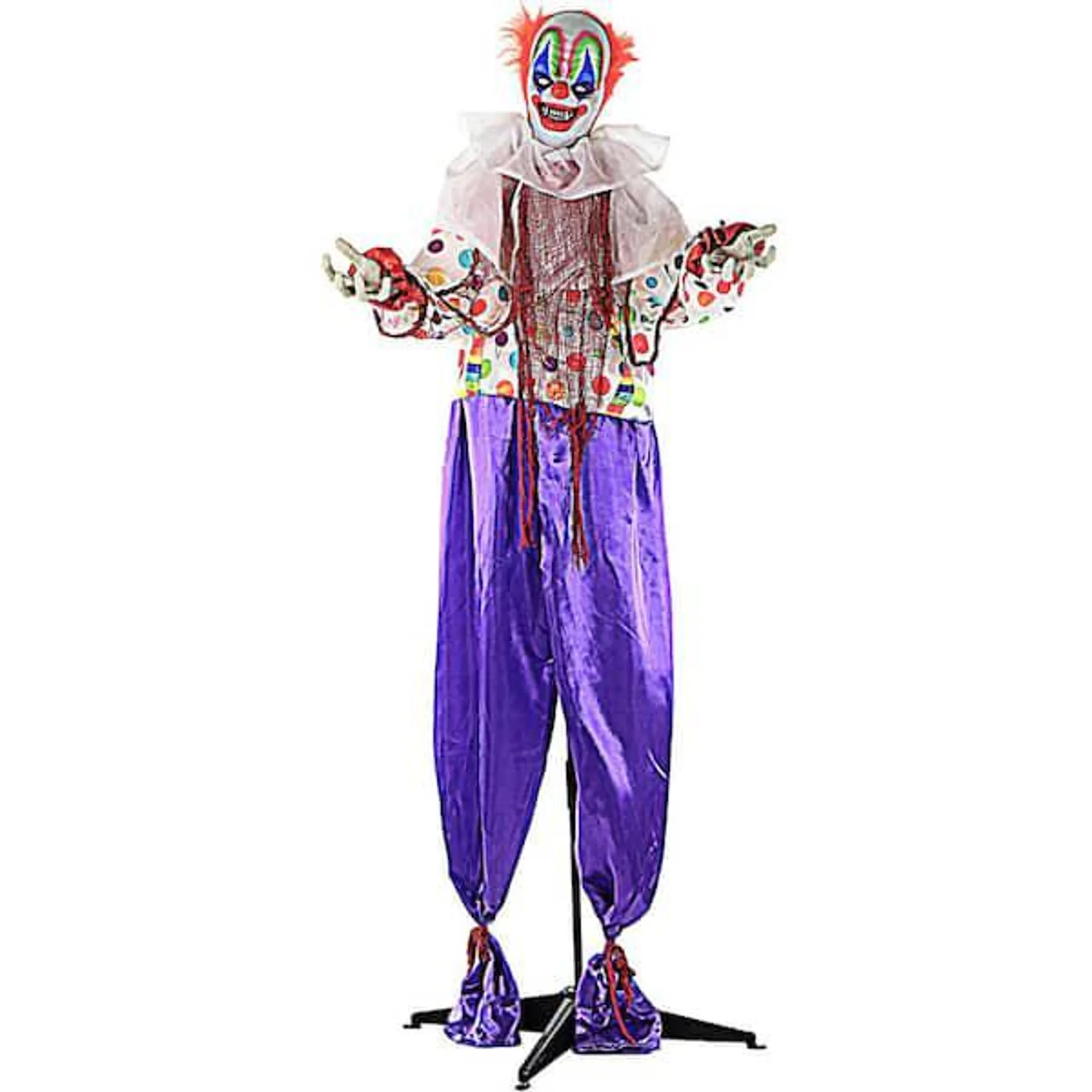 65 in. Scary Talking Clown Prop w/ Flashing Red Eyes, Indoor or Covered Outdoor Halloween Decoration, Battery-Operated