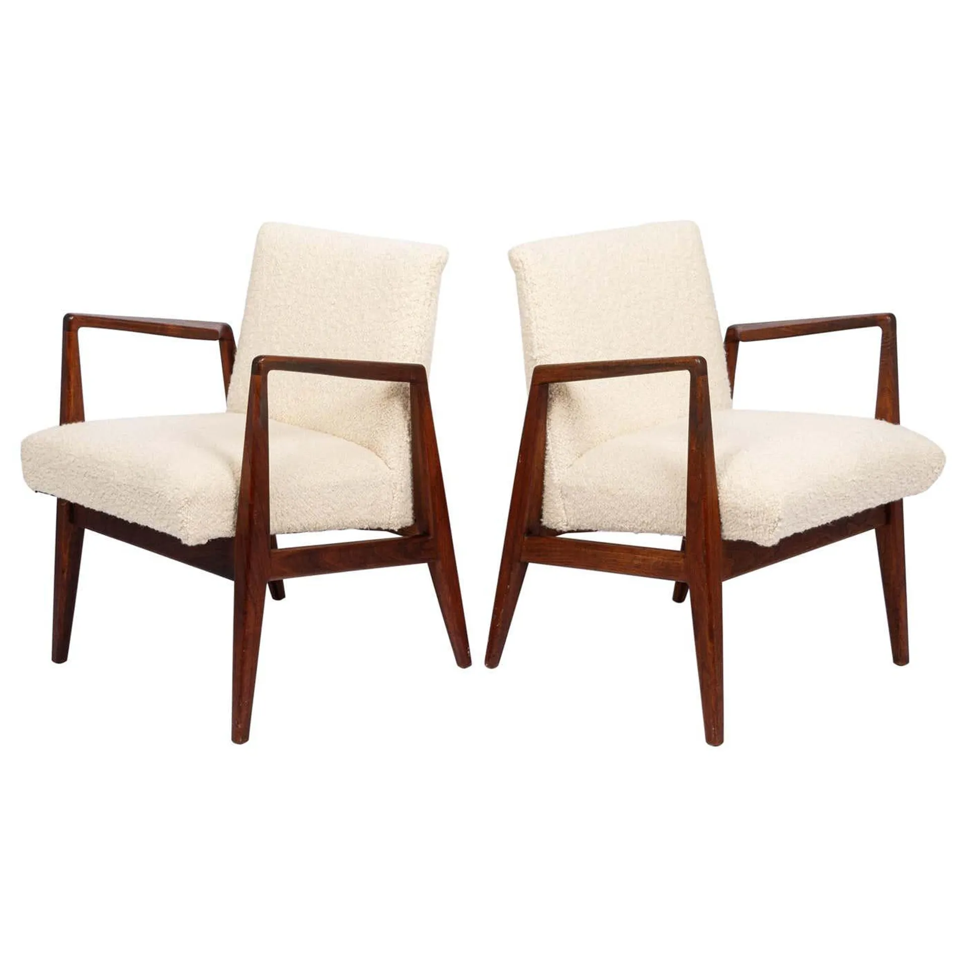 Mid Century Cream Upholstered Lounge Chairs by Jens Risom