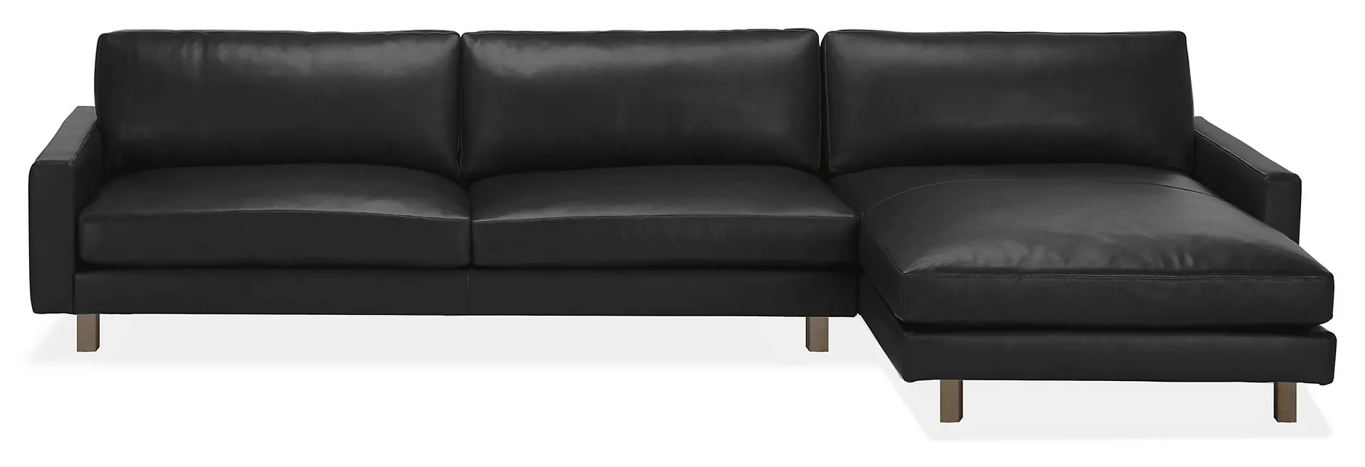 Pierson 129" Sofa w/Right-Arm Chaise in Urbino Black Leather with Charcoal Legs