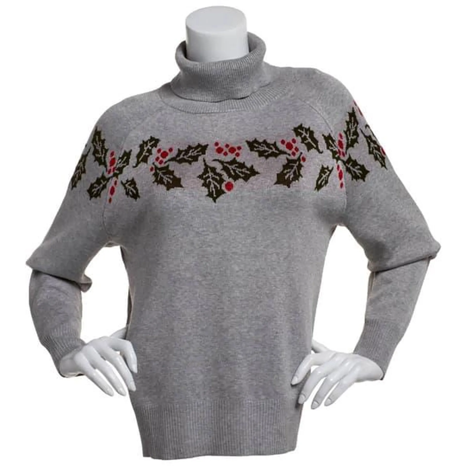 Womens Retrology Long Sleeve Holly Mistletoe Turtleneck Sweater