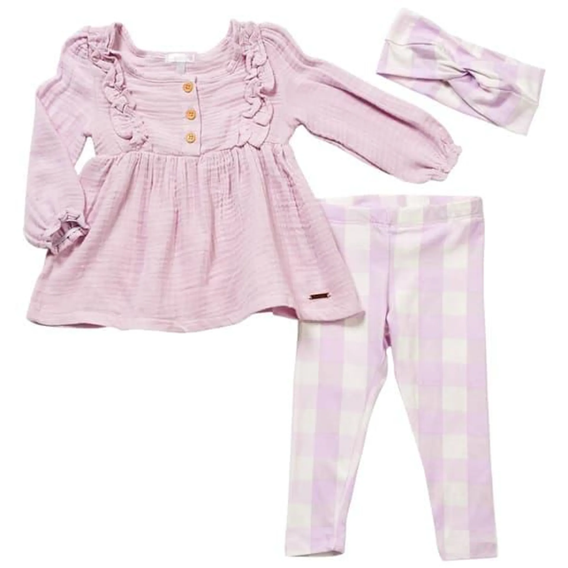 Baby Girl (12-24M) Tahari Cinched Ruffle Top & Check Leggings Set