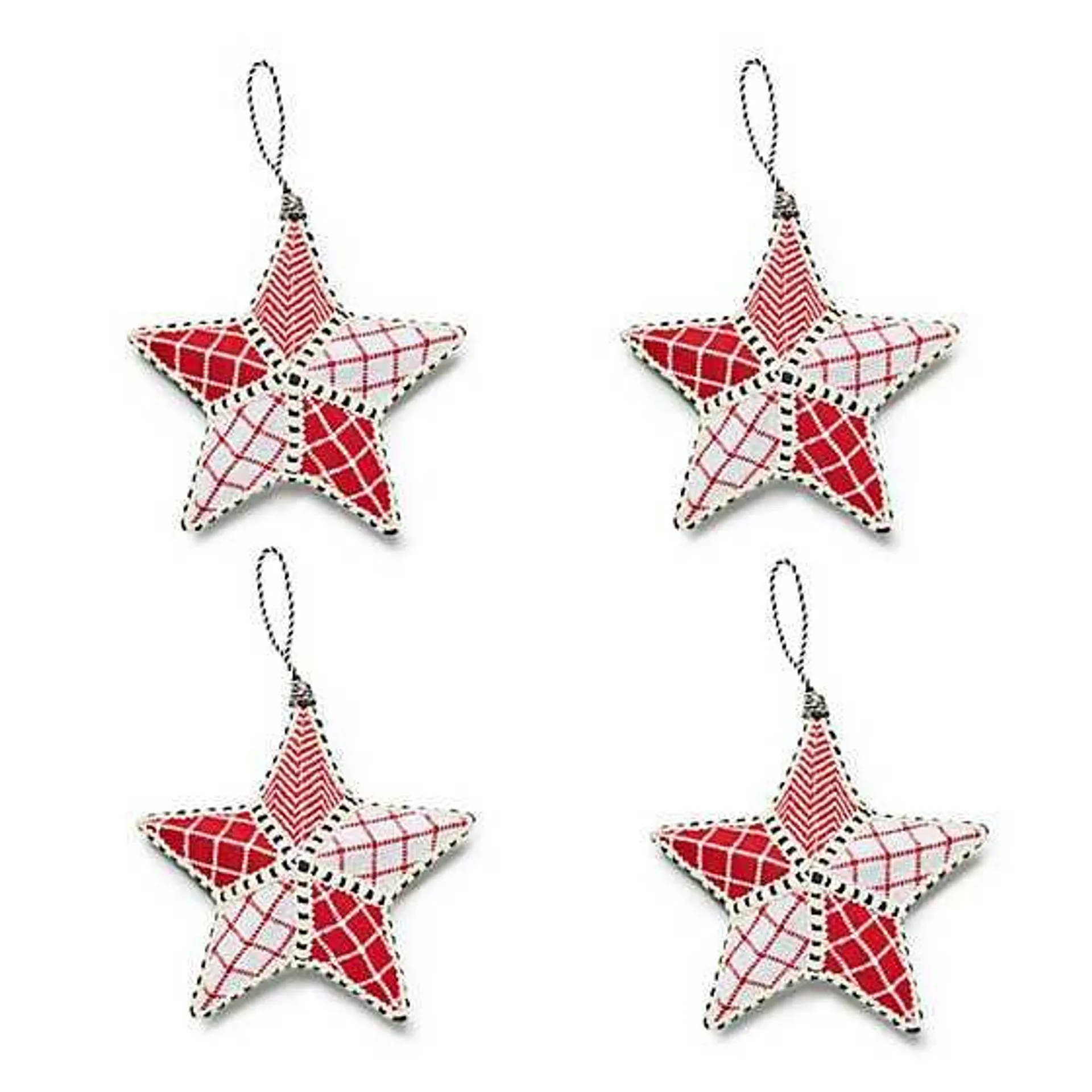 Cozy Christmas Patchwork Star Ornaments, Set of 4