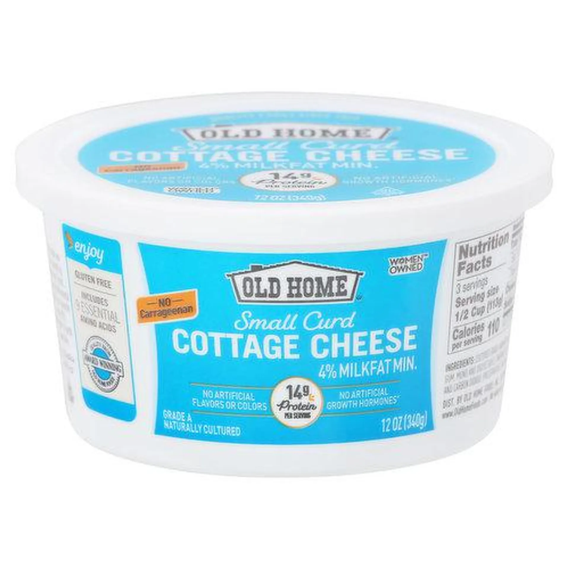 Old Home Cottage Cheese, 4% Milkfat Minimum. Small Curd, 12 Ounce