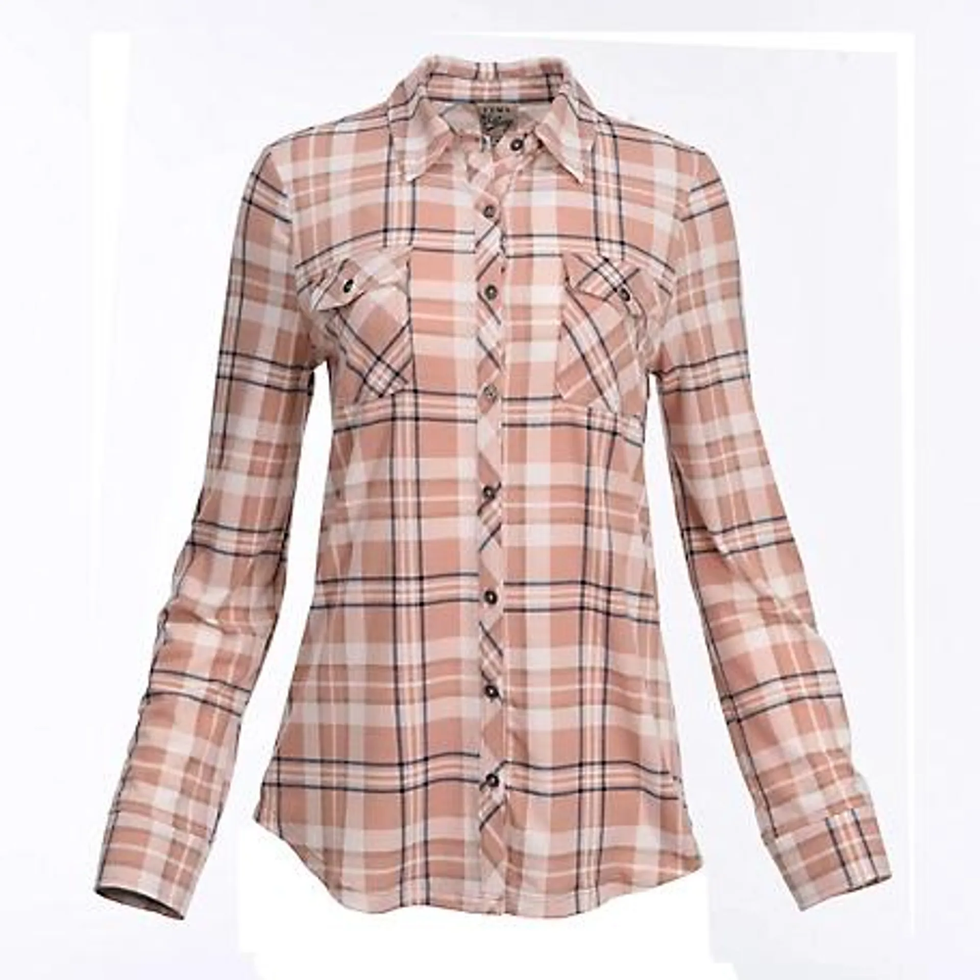 Como Vintage Women's Long-Sleeve Double Pocket Full Button-Front Knit Plaid Shirt