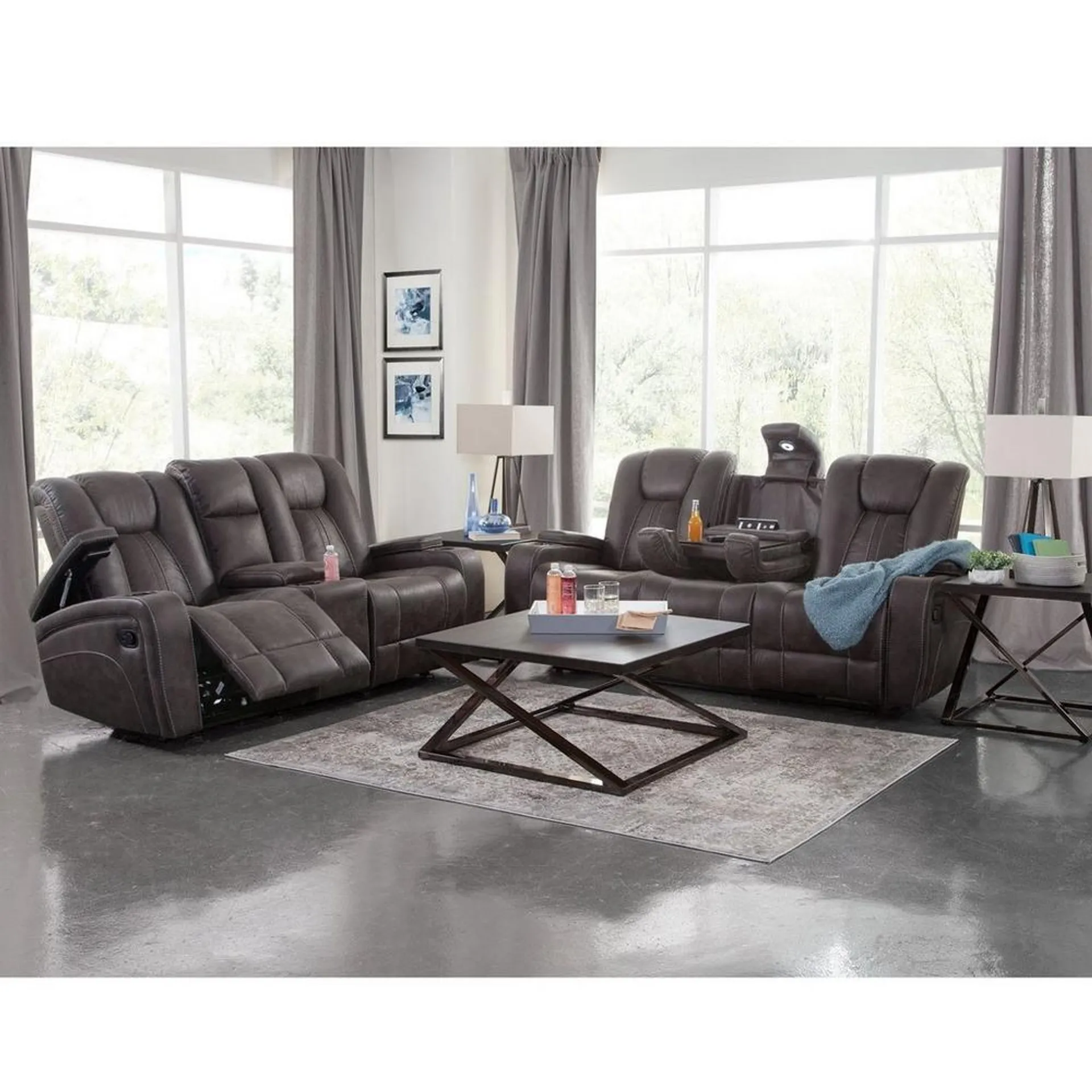 Cowboy Reclining Transformer Sofa and Reclining Glider Loveseat