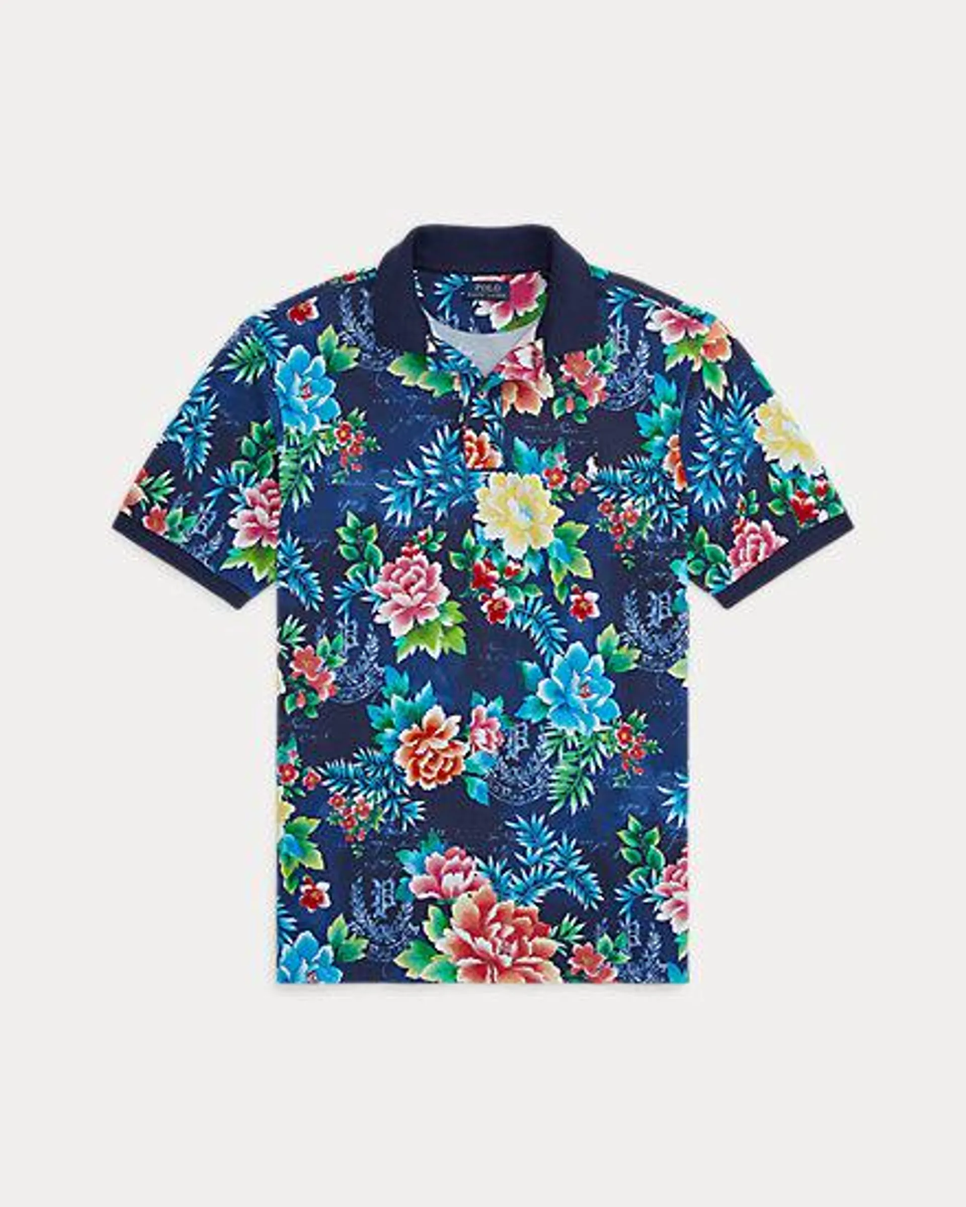 Floral-Print Mesh Polo Shirt
